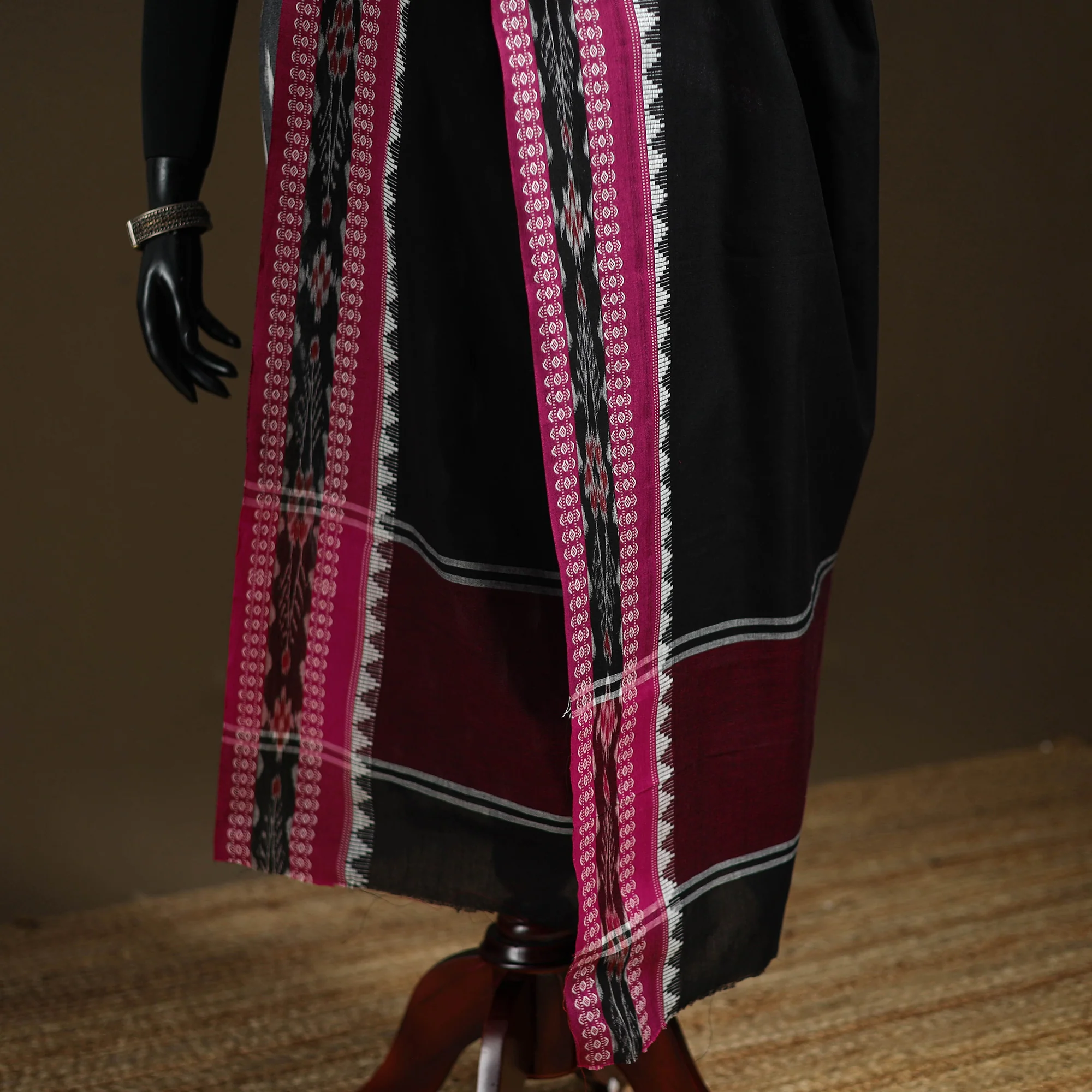 Black - Sambalpuri Ikat Cotton Dupatta from Odisha 36 - Image 4