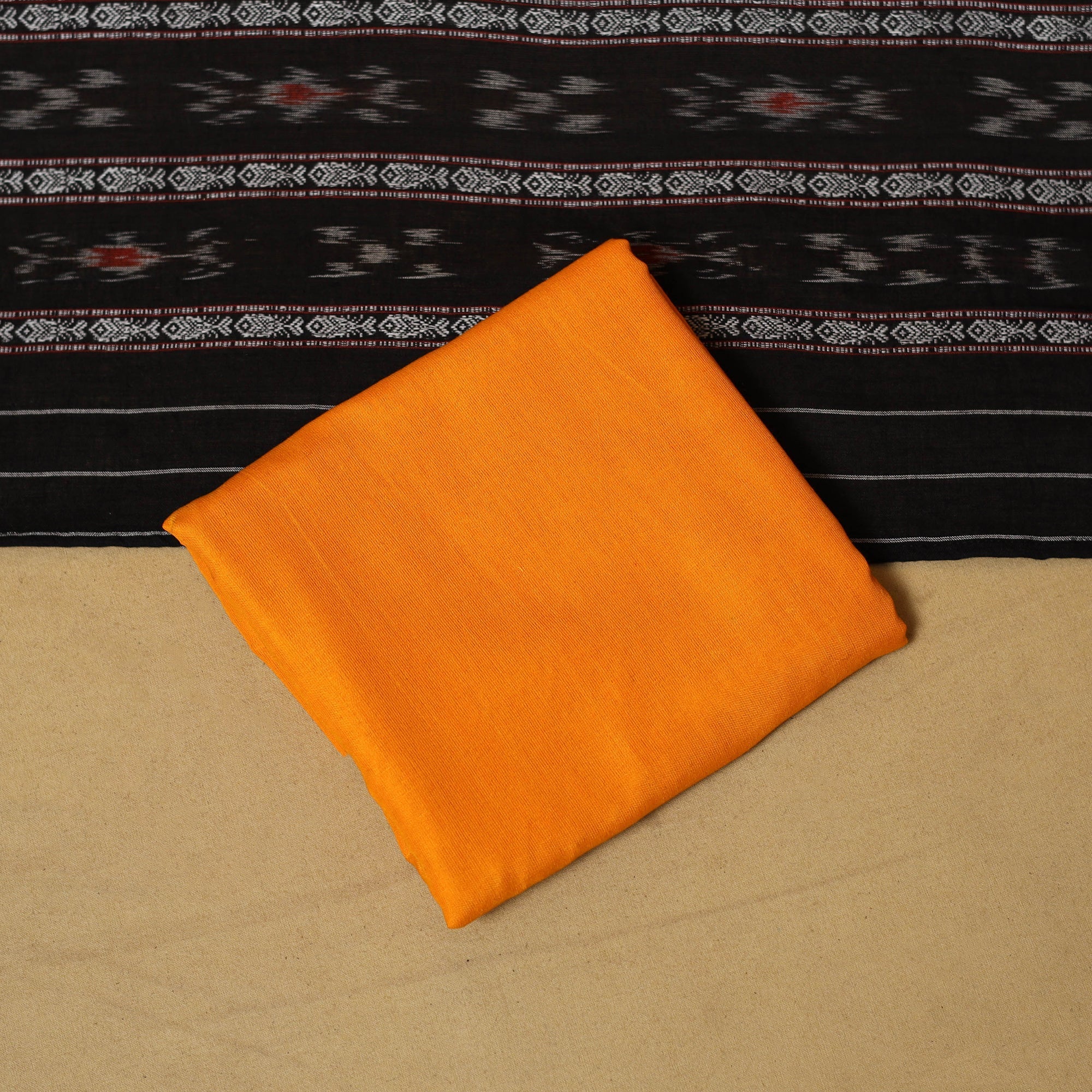 Black - Sambalpuri Ikat Handloom Cotton 3pc Unstitched Dress Material 10 - Image 5