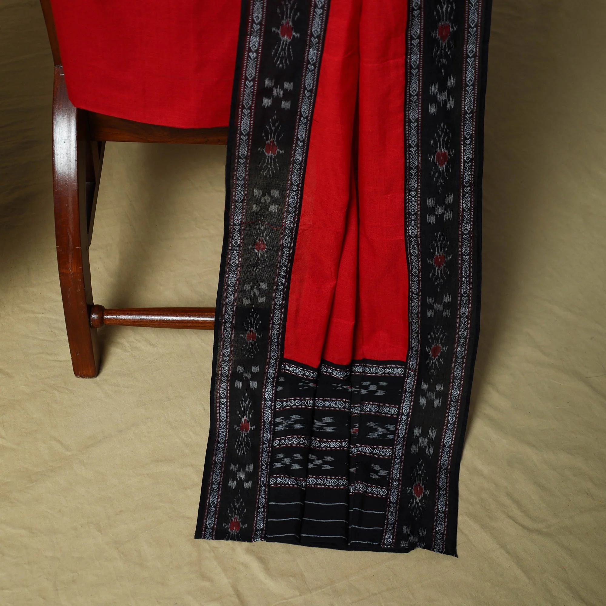 Black - Sambalpuri Ikat Handloom Cotton 3pc Unstitched Dress Material  11 - Image 4