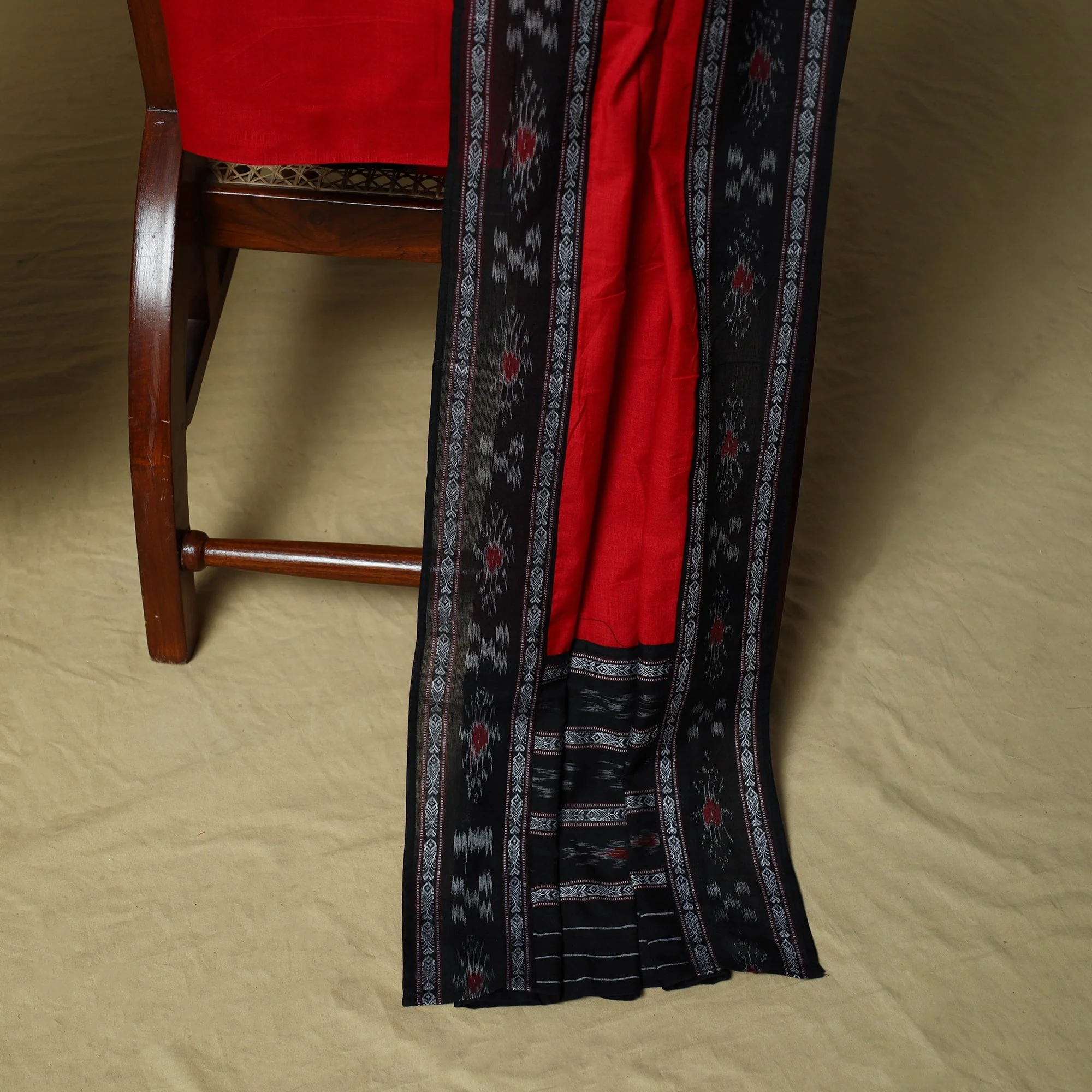 Black - Sambalpuri Ikat Handloom Cotton 3pc Unstitched Dress Material  13 - Image 4