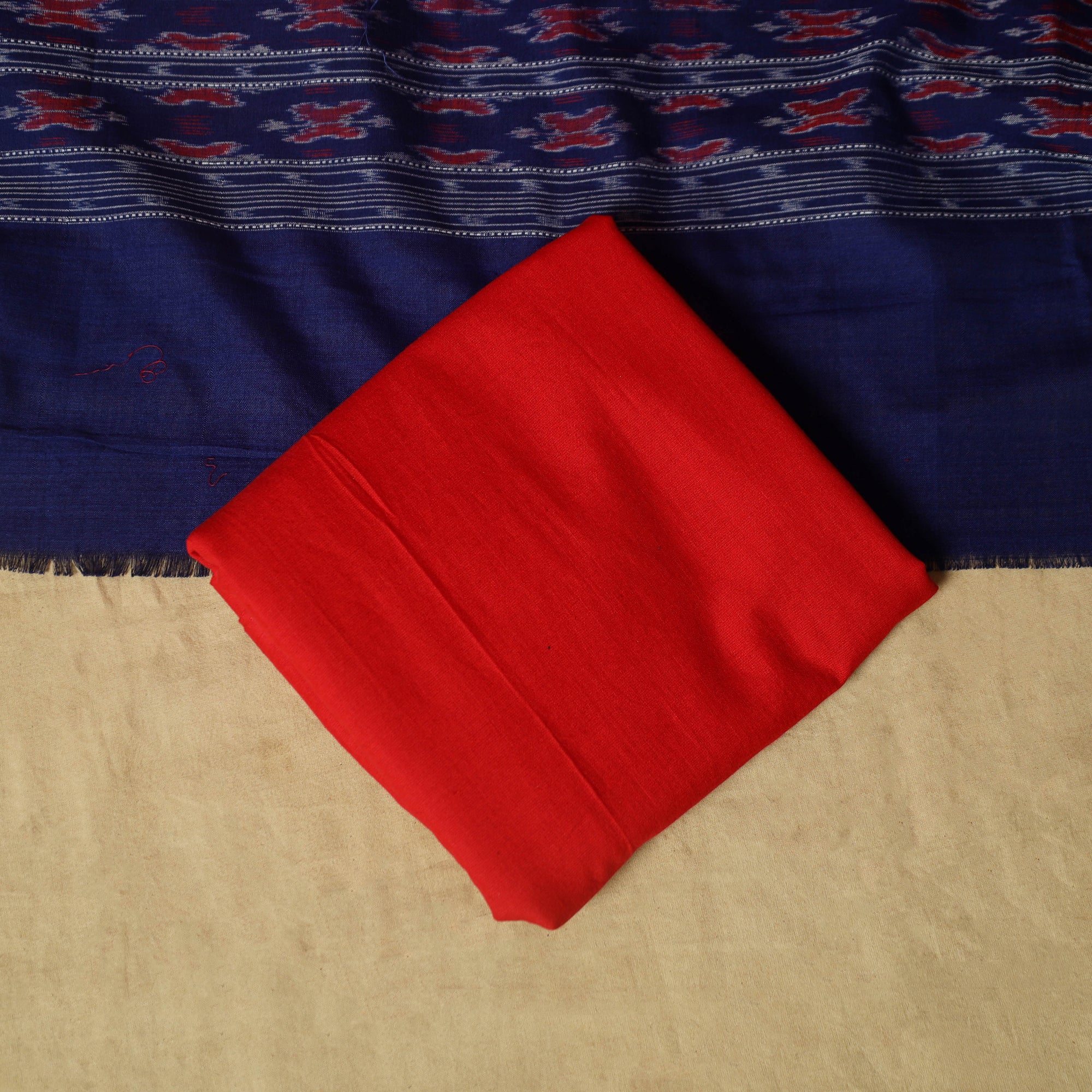 Blue - Sambalpuri Ikat Handloom Cotton 3pc Unstitched Dress Material Suit Set 16 - Image 5