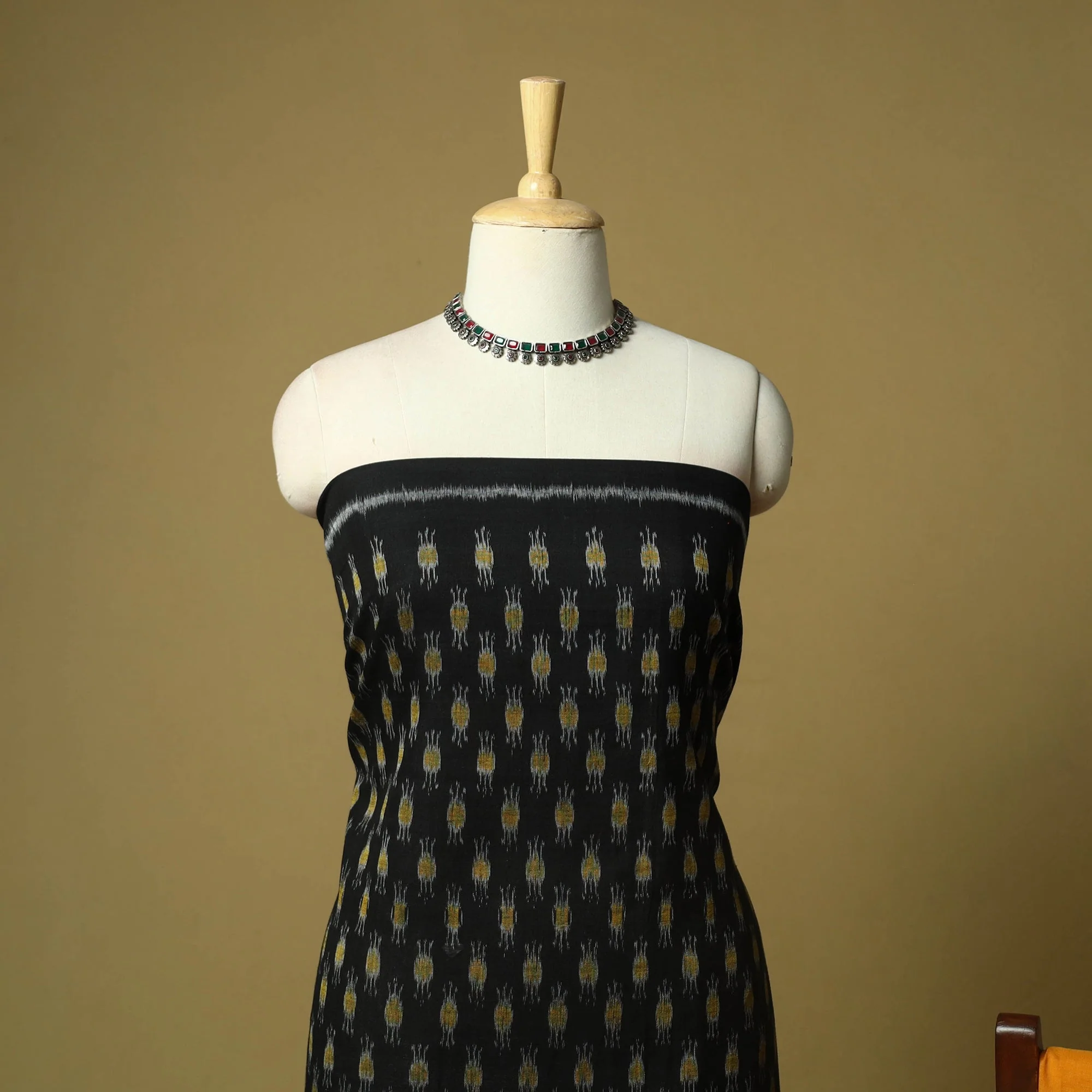 Black - Sambalpuri Ikat Handloom Cotton 3pc Unstitched Dress Material Suit Set 19 - Image 3