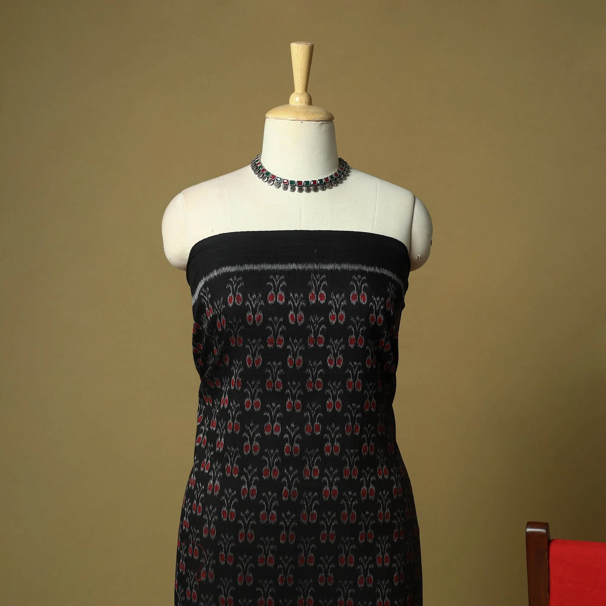 Black - Sambalpuri Ikat Handloom Cotton 3pc Unstitched Dress Material Suit Set 20 - Image 3