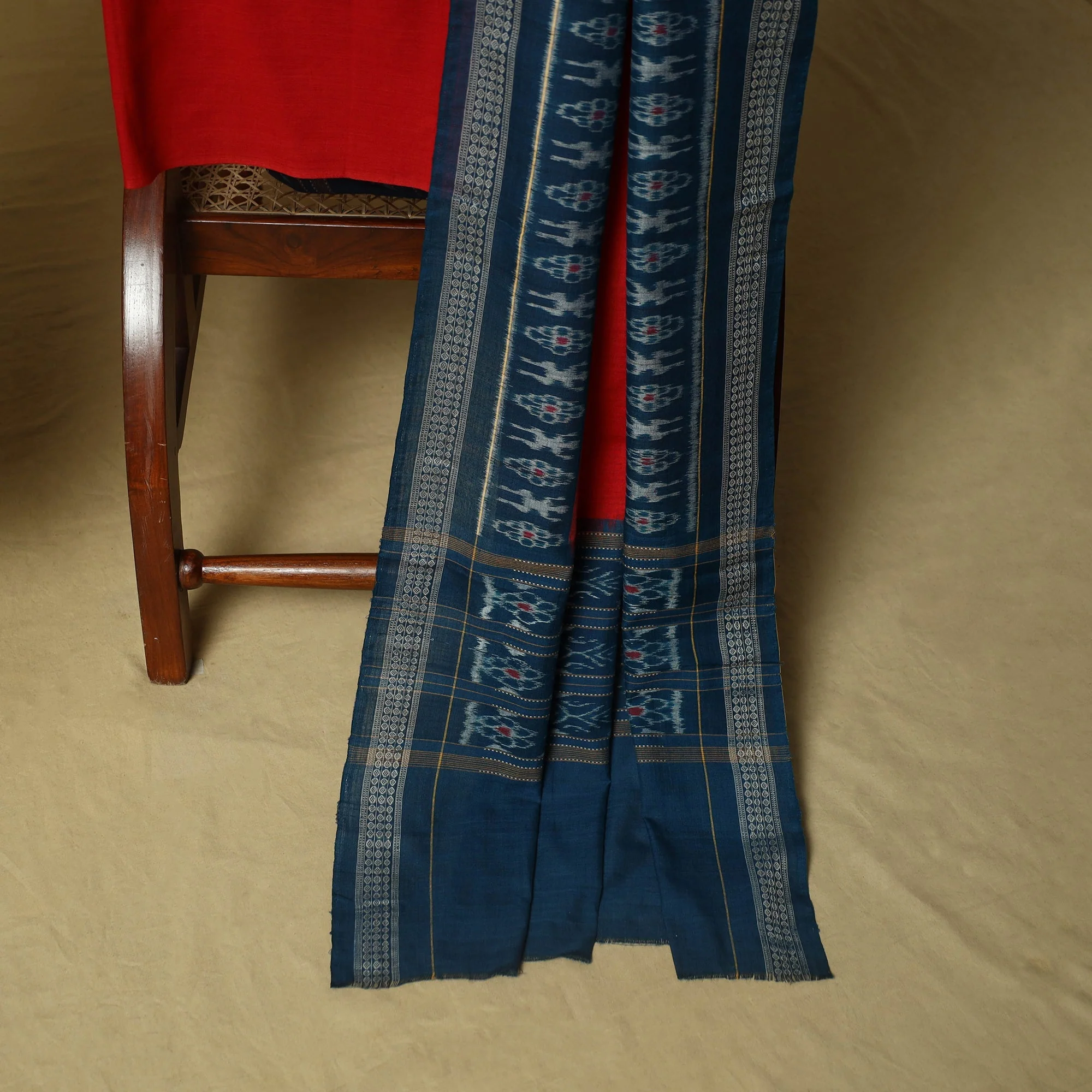 Blue - Sambalpuri Ikat Handloom Cotton 3pc Unstitched Dress Material Suit Set 30 - Image 4
