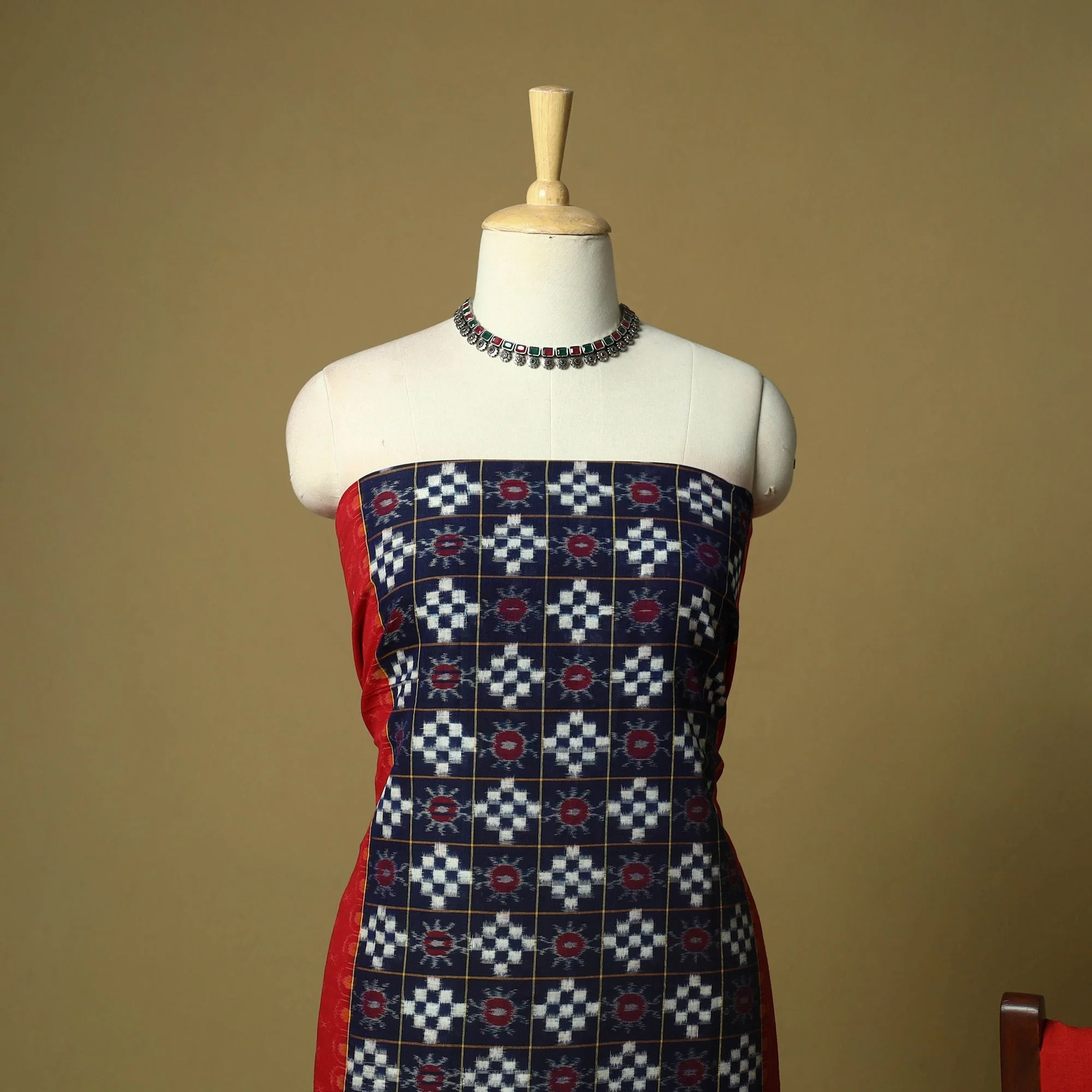 Blue - Sambalpuri Ikat Handloom Cotton 3pc Unstitched Dress Material Suit Set 45 - Image 3