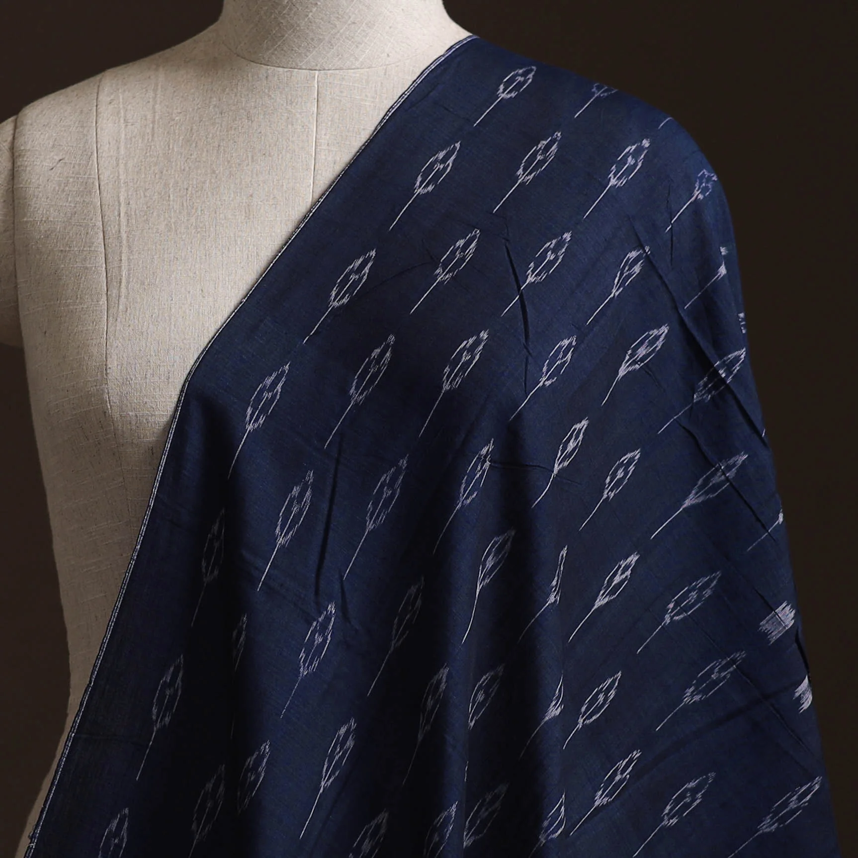 Navy - Sambalpuri Ikat Weave Cotton Fabric 05 - Image 2
