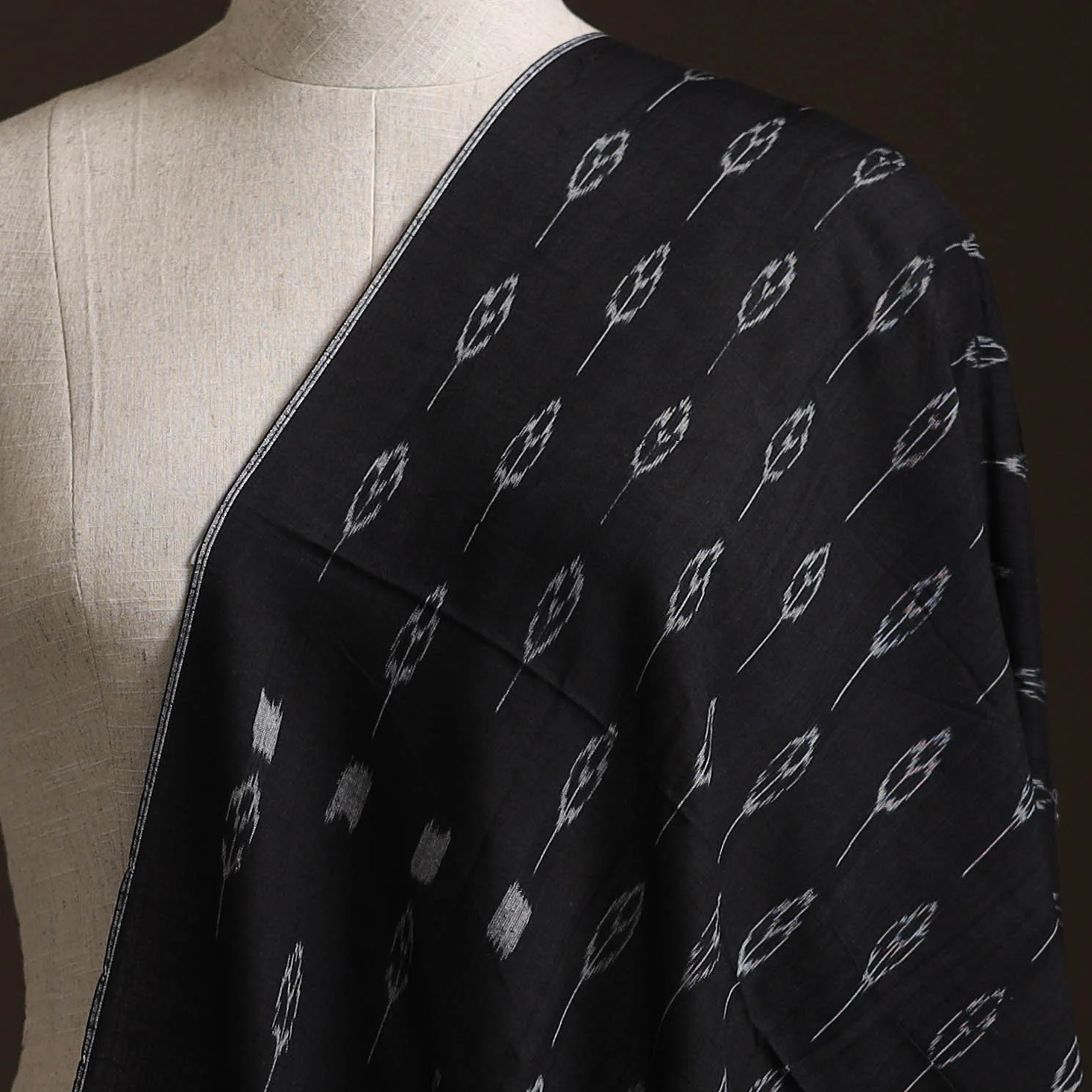Black - Sambalpuri Ikat Weave Cotton Fabric 06 - Image 2