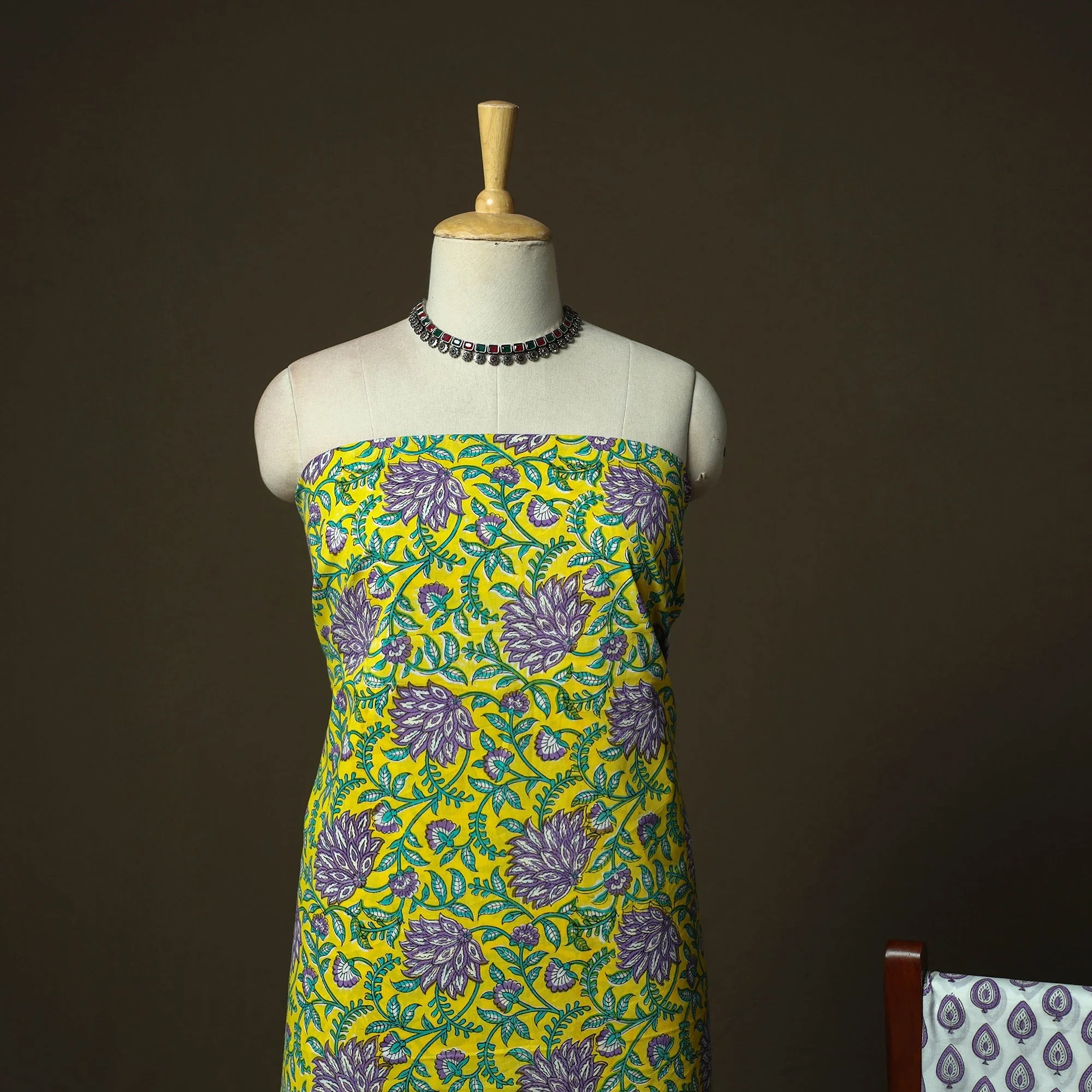 Green - Sanganeri Block Print Cotton 3pc Unstitched Dress Material 02 - Image 3