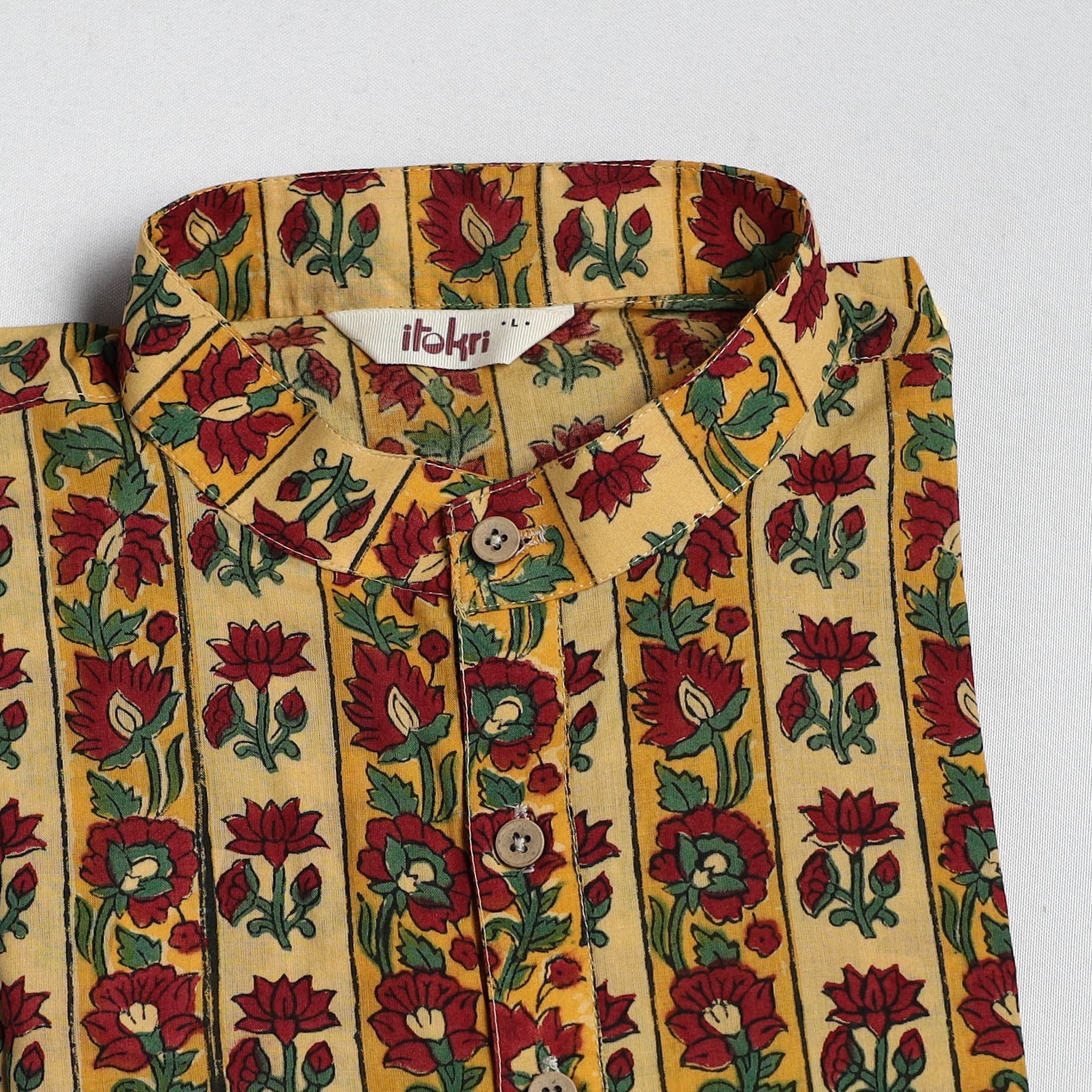 Yellow - Sanganeri Block Print Cotton Long Kurta for Men 10 - Image 3
