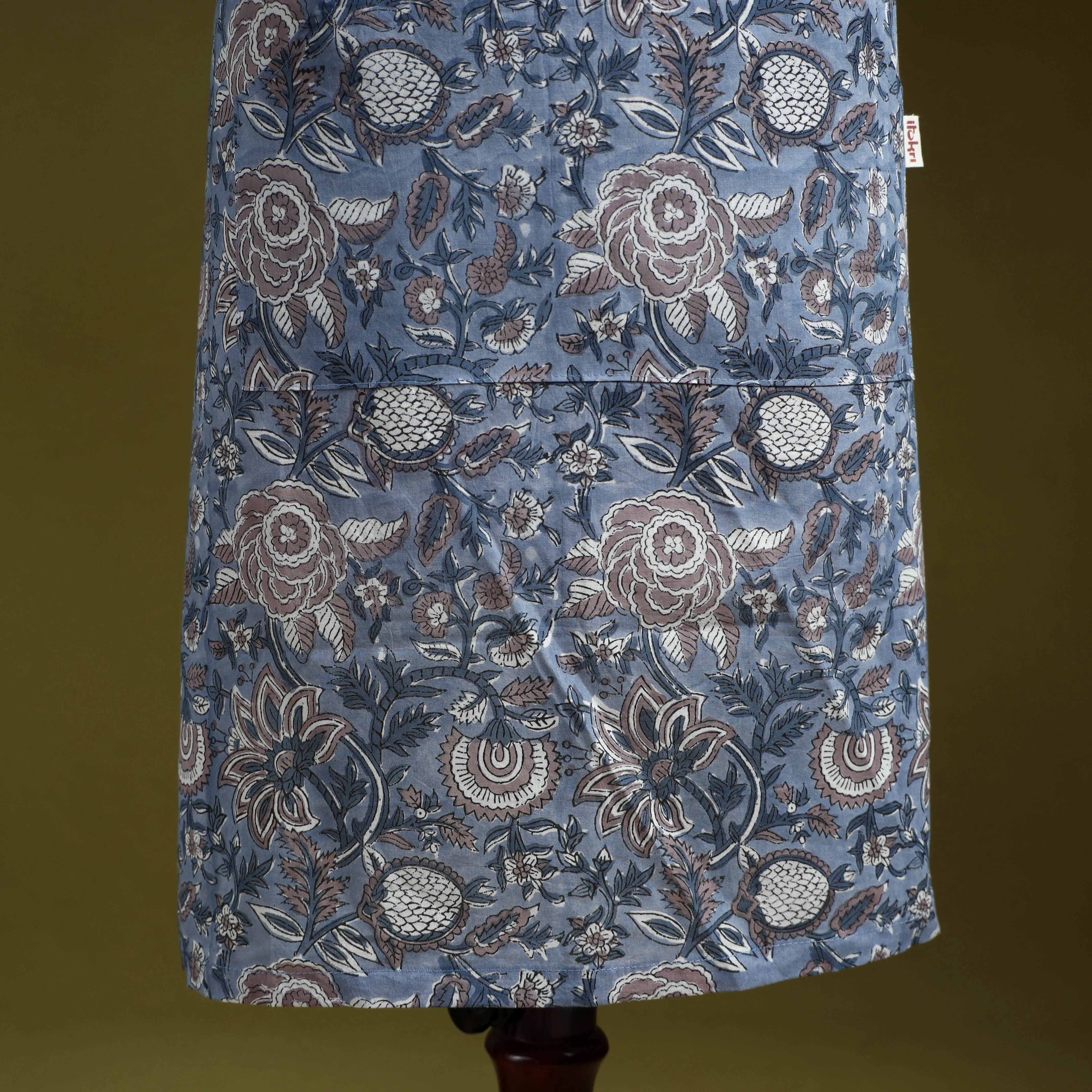 Blue - Sanganeri Hand Block Print Apron with Pocket 17 - Image 3