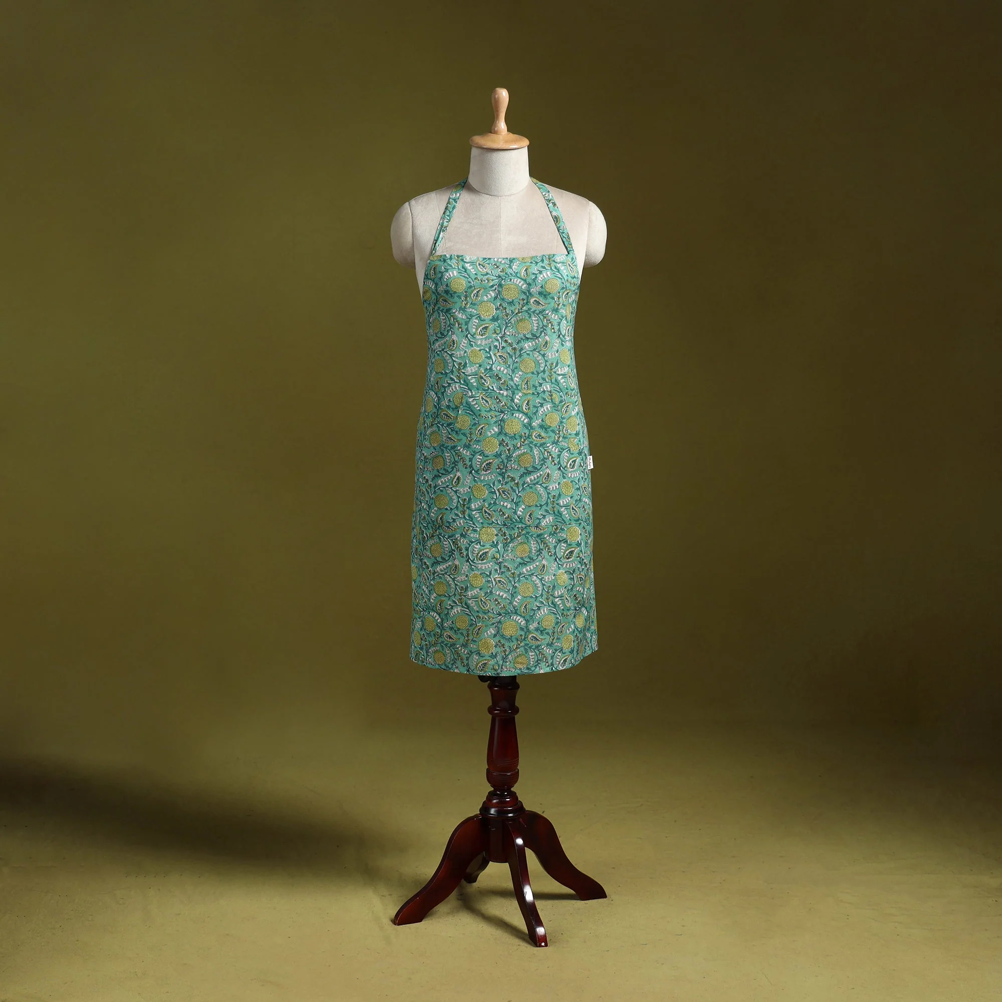 Green - Sanganeri Hand Block Print Apron with Pocket 42