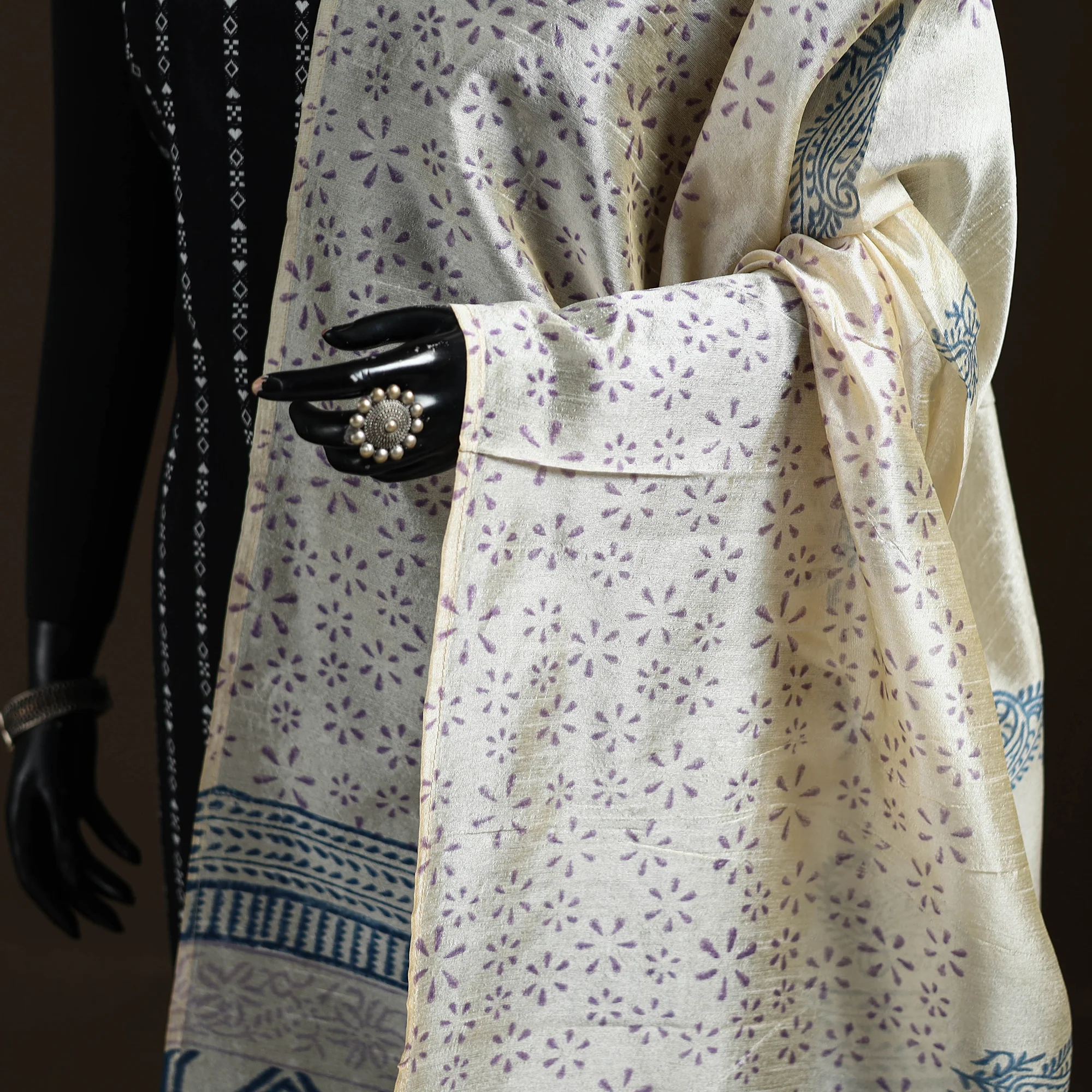 Sanganeri Hand Block Print Chanderi Silk Dupatta 54 - Image 3