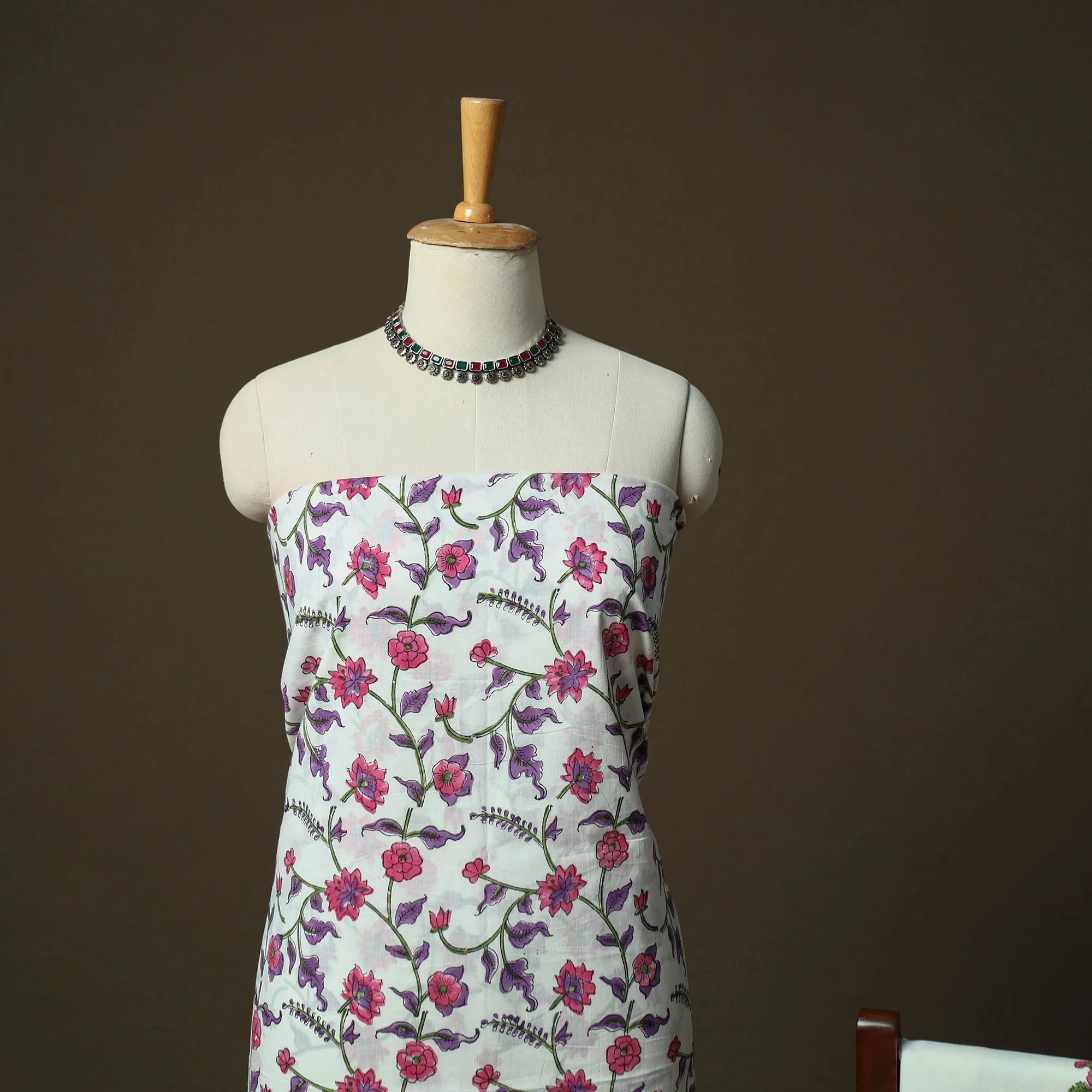 Pink - Sanganeri Hand Block Print Cotton 3pc Unstitched Dress Material Suit Set 06 - Image 3