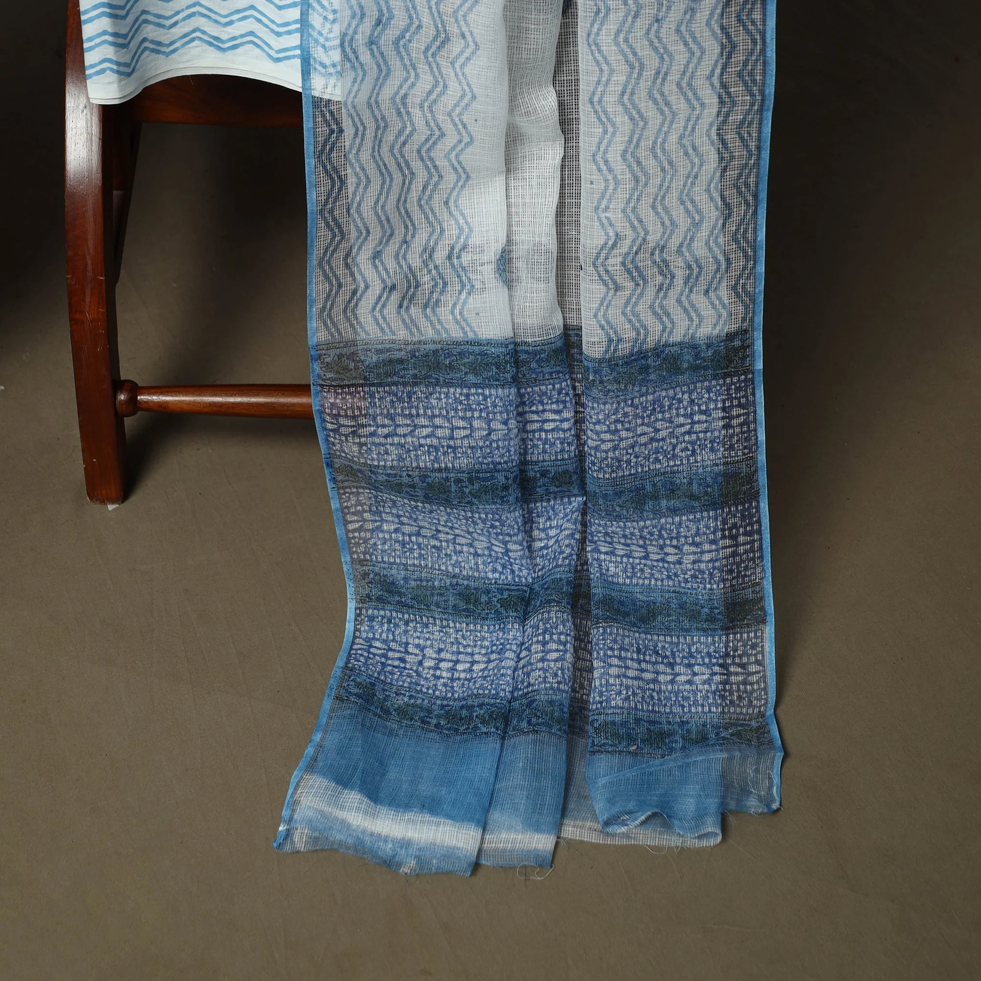Blue - Sanganeri Hand Block Print Cotton 3pc Unstitched Dress Material Suit Set 07 - Image 4
