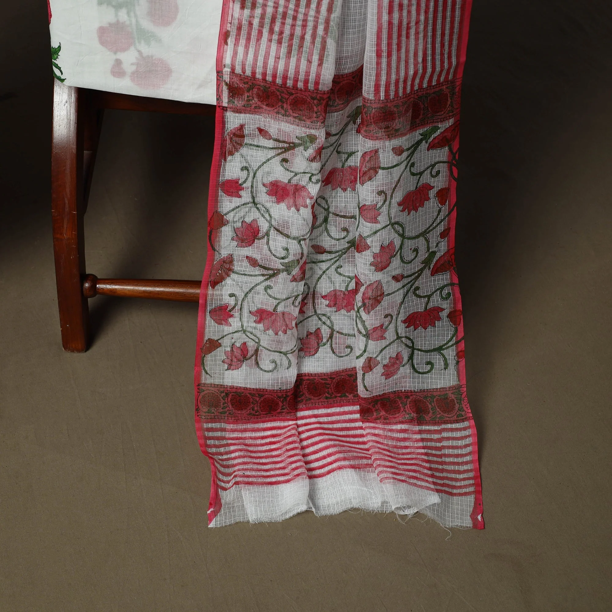 Pink - Sanganeri Hand Block Print Cotton 3pc Unstitched Dress Material Suit Set 08 - Image 4