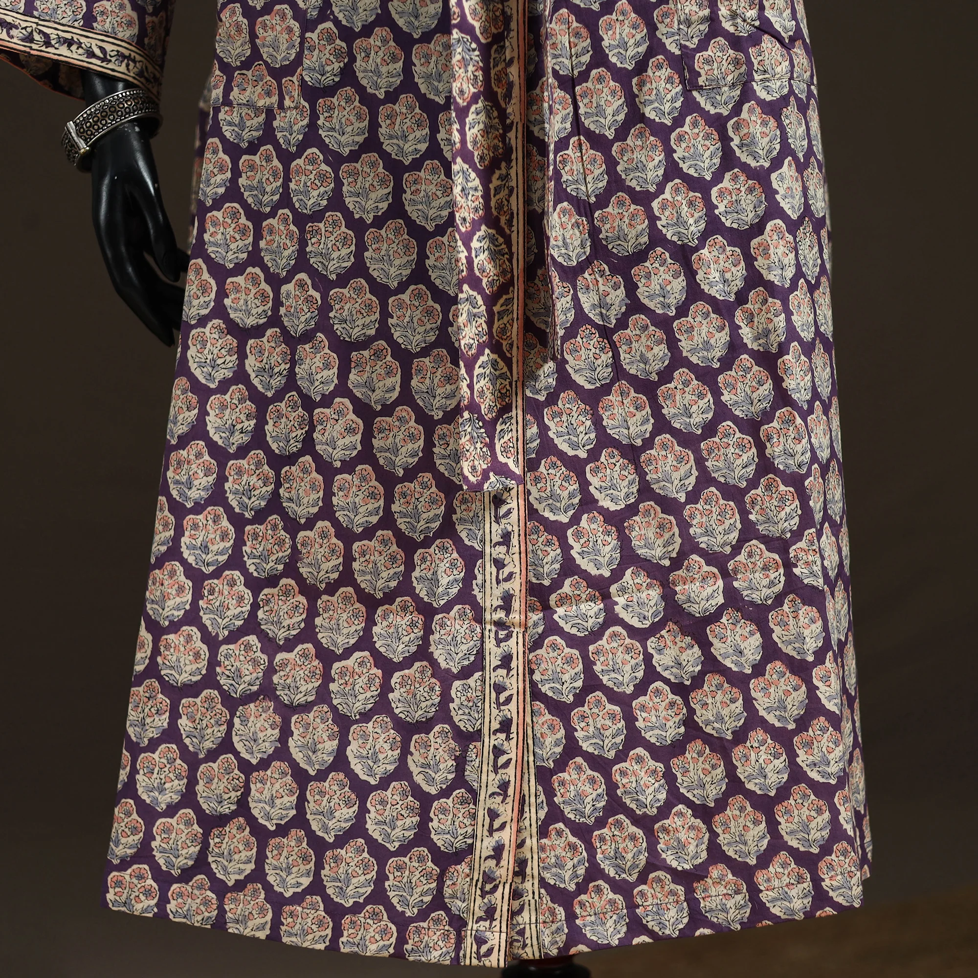 Purple - Sanganeri Hand Block Print Cotton Bath Robe 38 - Image 3