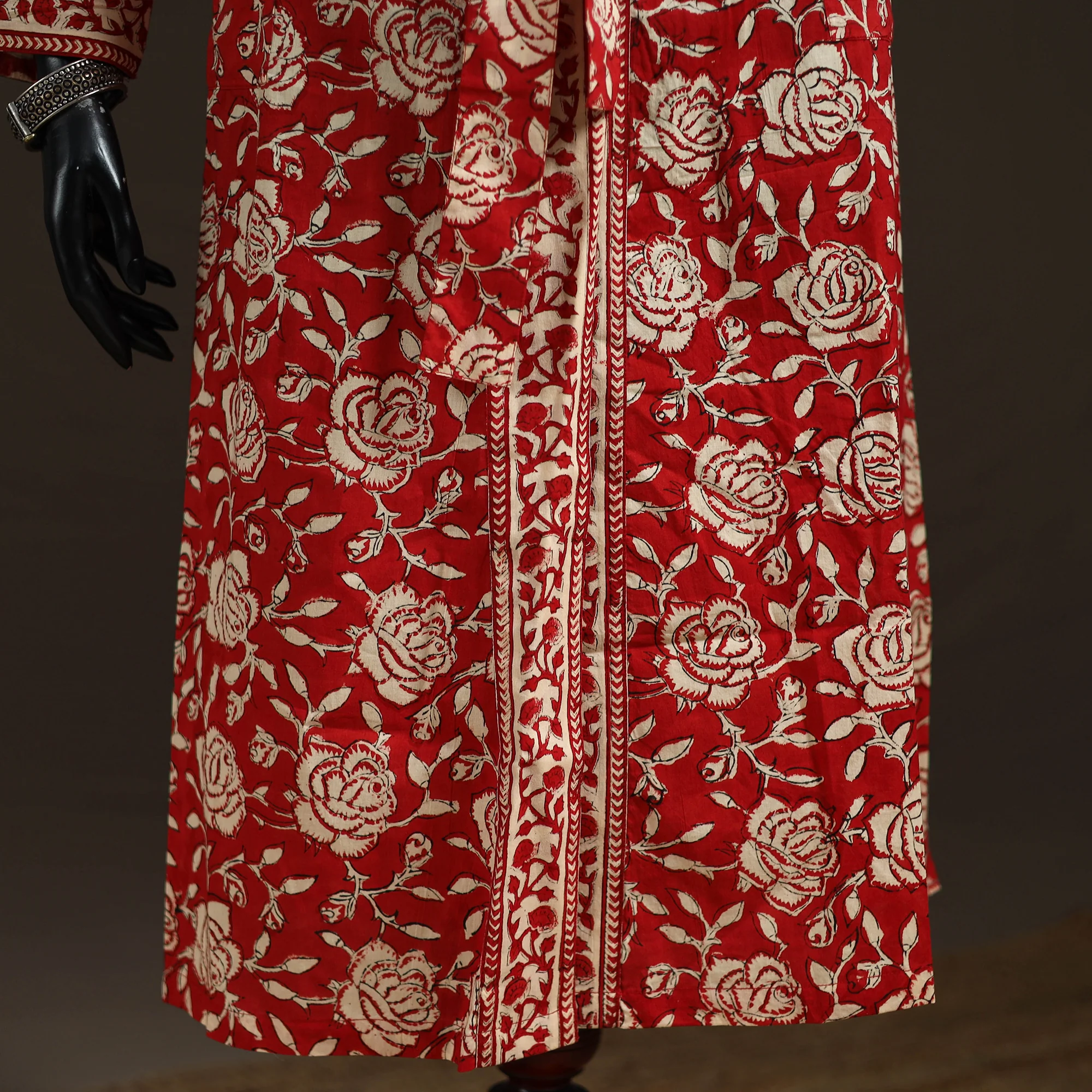 Red - Sanganeri Hand Block Print Cotton Bath Robe 40 - Image 3