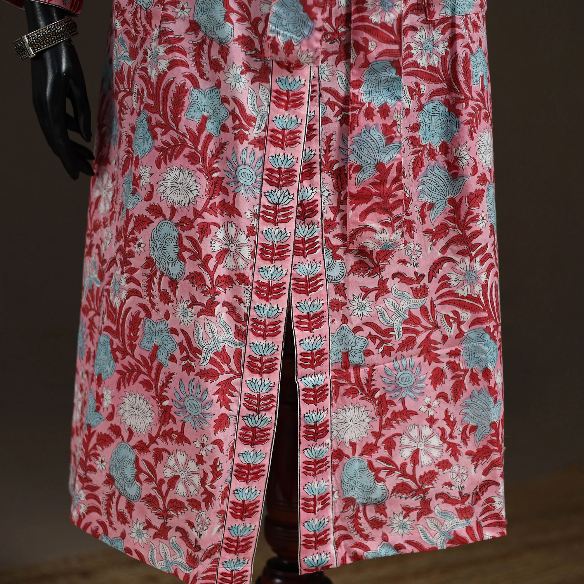 Pink - Sanganeri Hand Block Print Cotton Bath Robe 42 - Image 3