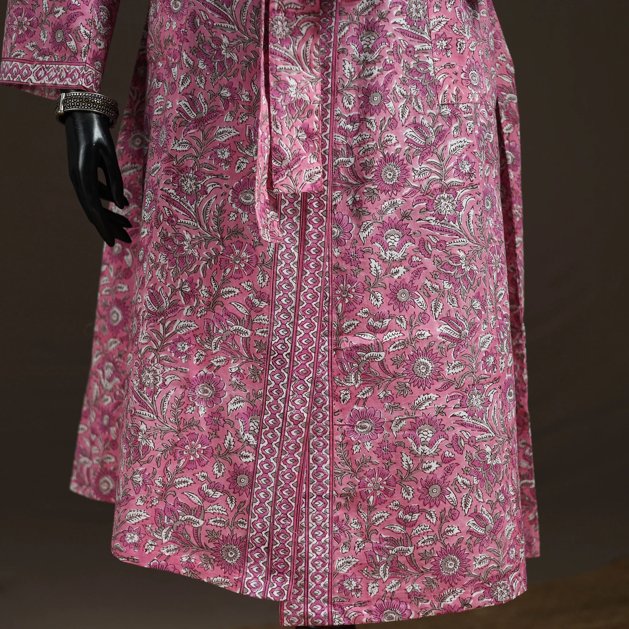 Pink - Sanganeri Hand Block Print Cotton Bath Robe 46 - Image 3