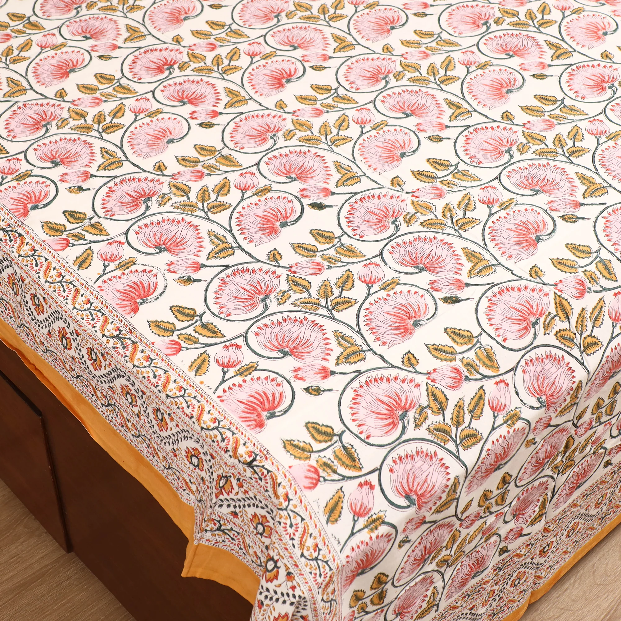 Red - Sanganeri Hand Block Print Cotton Double Bedsheet Set (108 x 90 in) 13 - Image 3