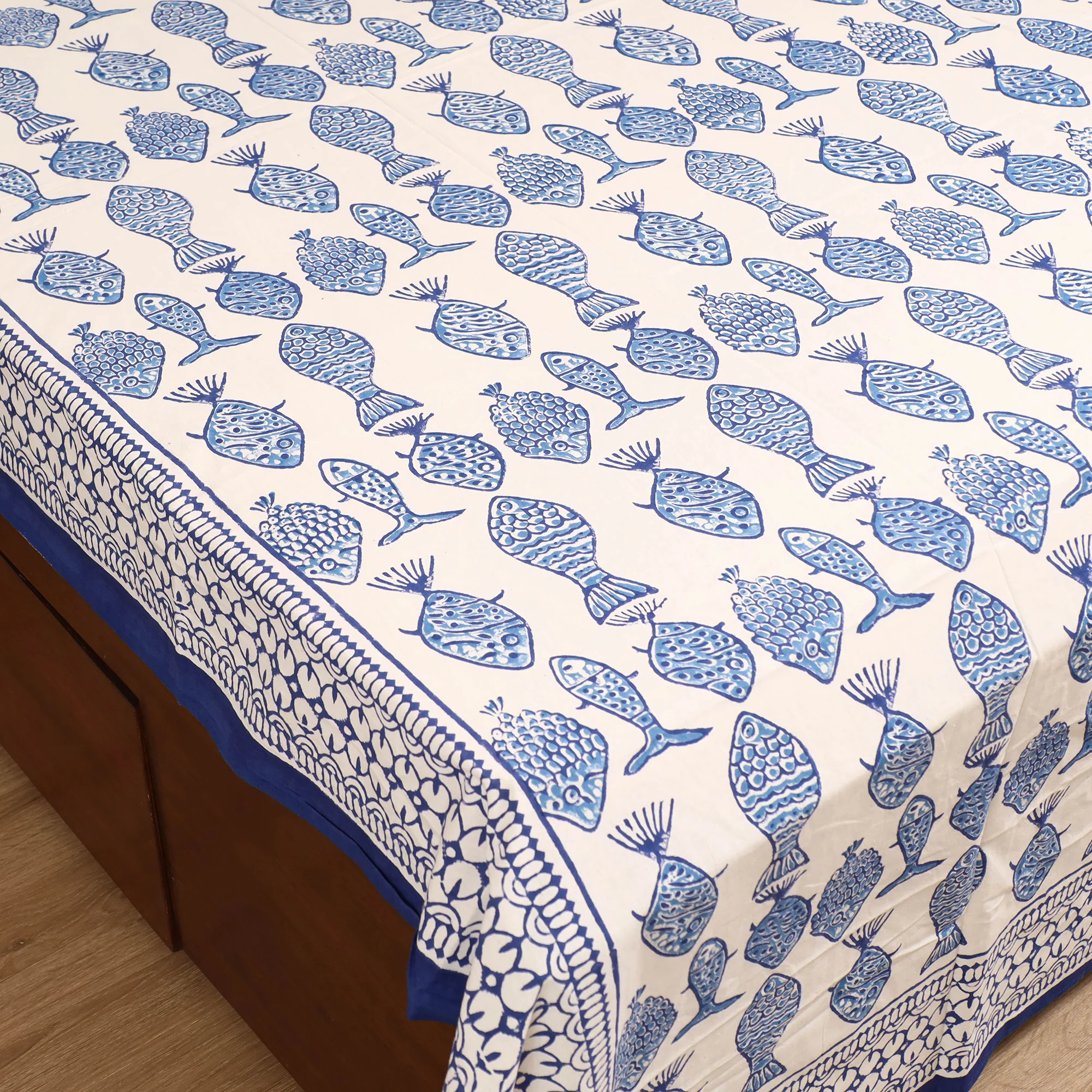 Blue - Sanganeri Hand Block Print Cotton Double Bedsheet Set (108 x 90 in) 17 - Image 3