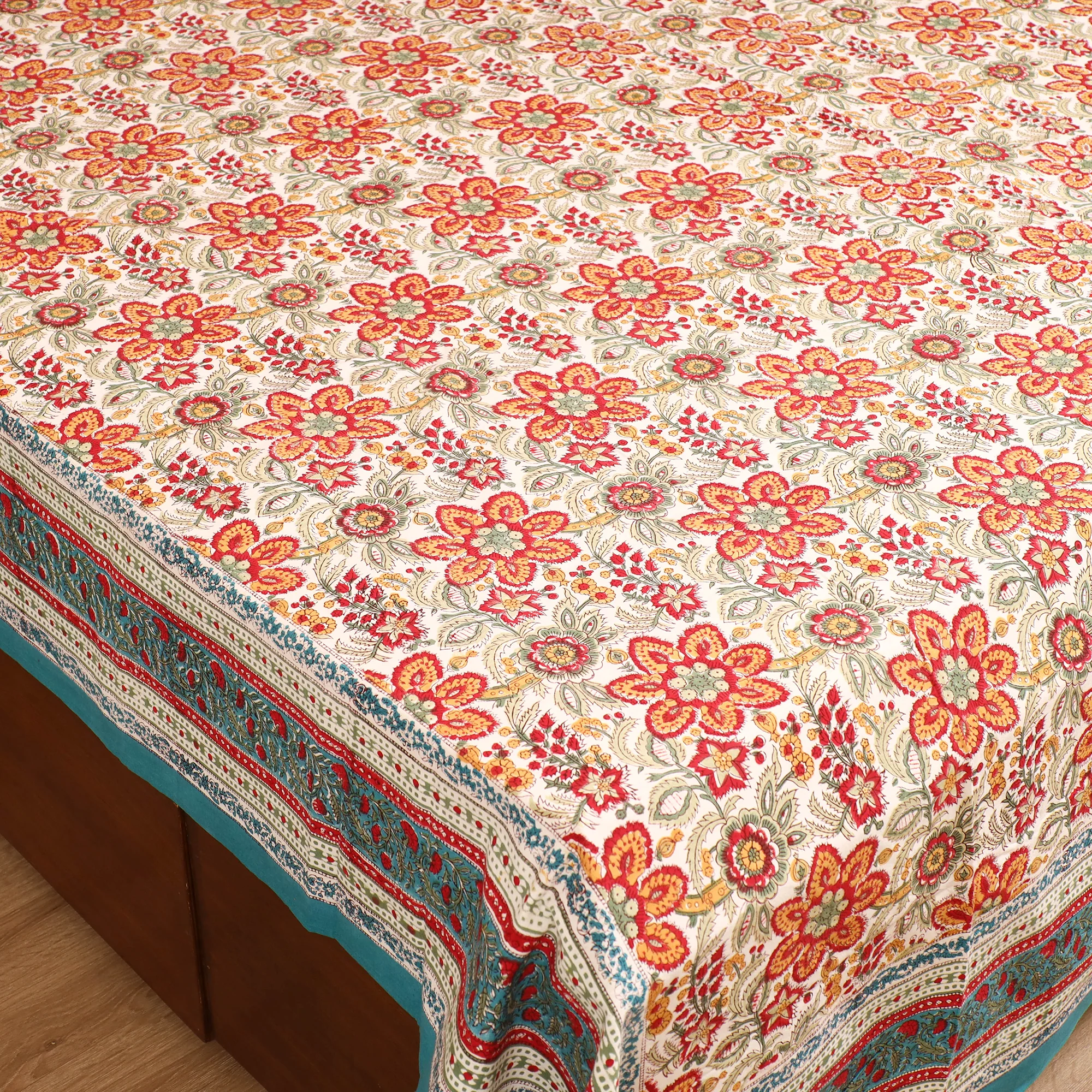 Red - Sanganeri Hand Block Print Cotton Double Bedsheet Set (108 x 90 in) 25 - Image 3