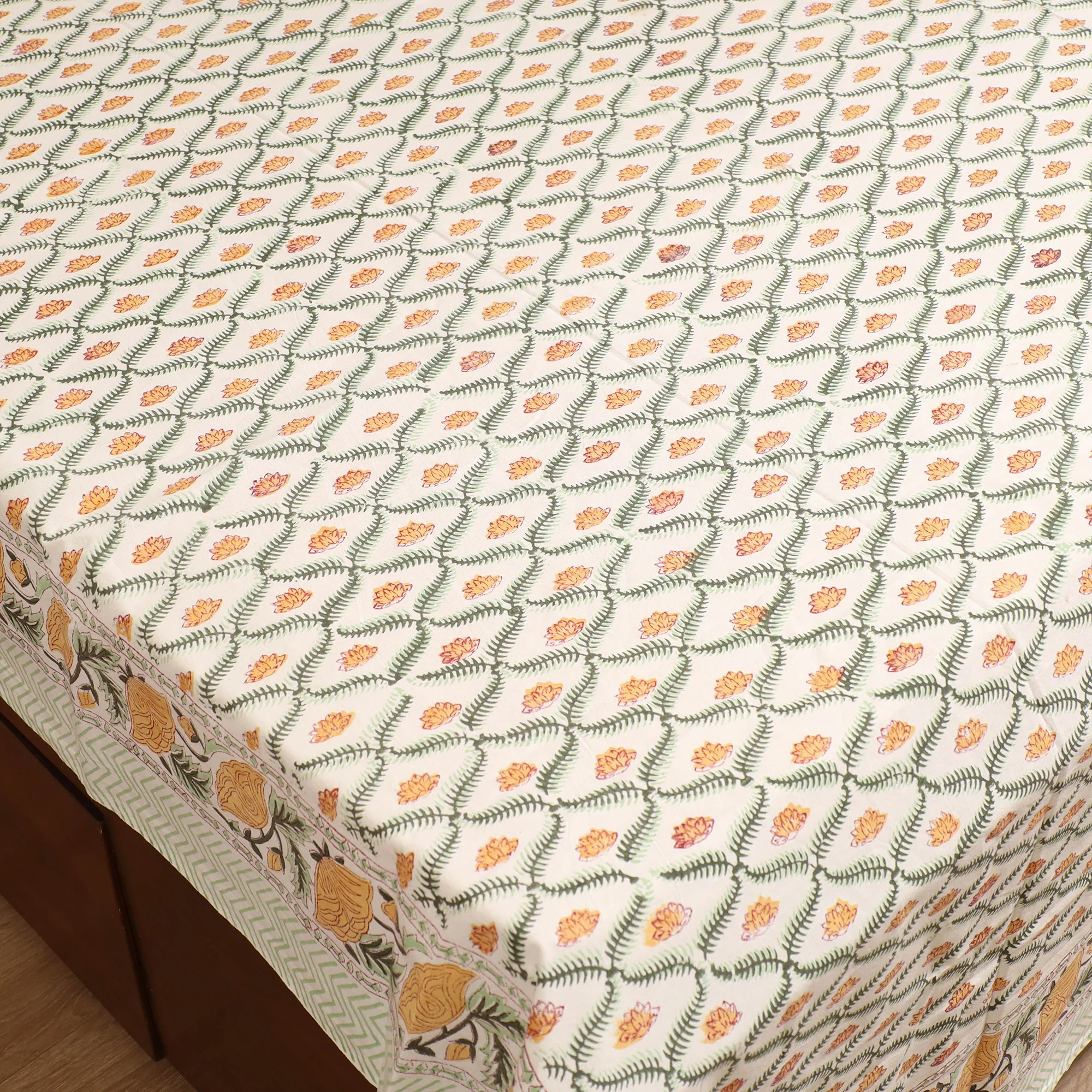 Multicolor - Sanganeri Hand Block Print Cotton Double Bedsheet Set (108 x 90 in) 39 - Image 3