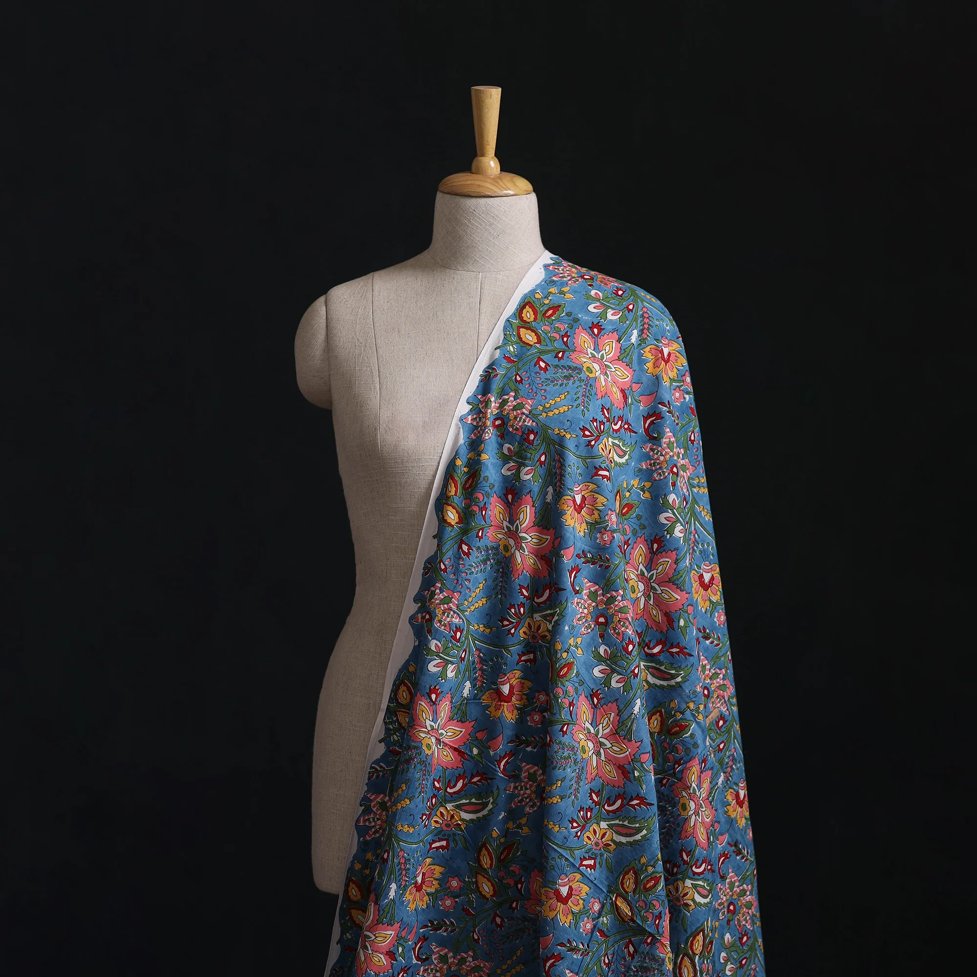 Blue - Sanganeri Hand Block Print Cotton Fabric 01
