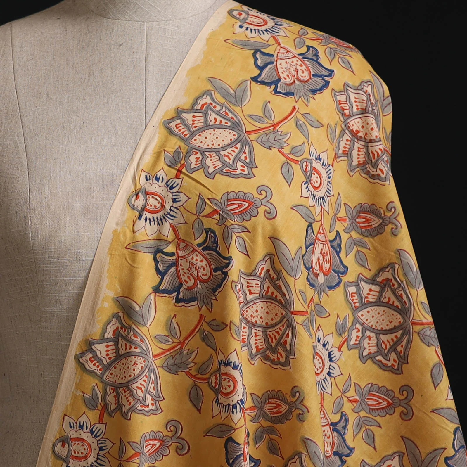 Yellow - Sanganeri Hand Block Print Cotton Fabric 01 - Image 2