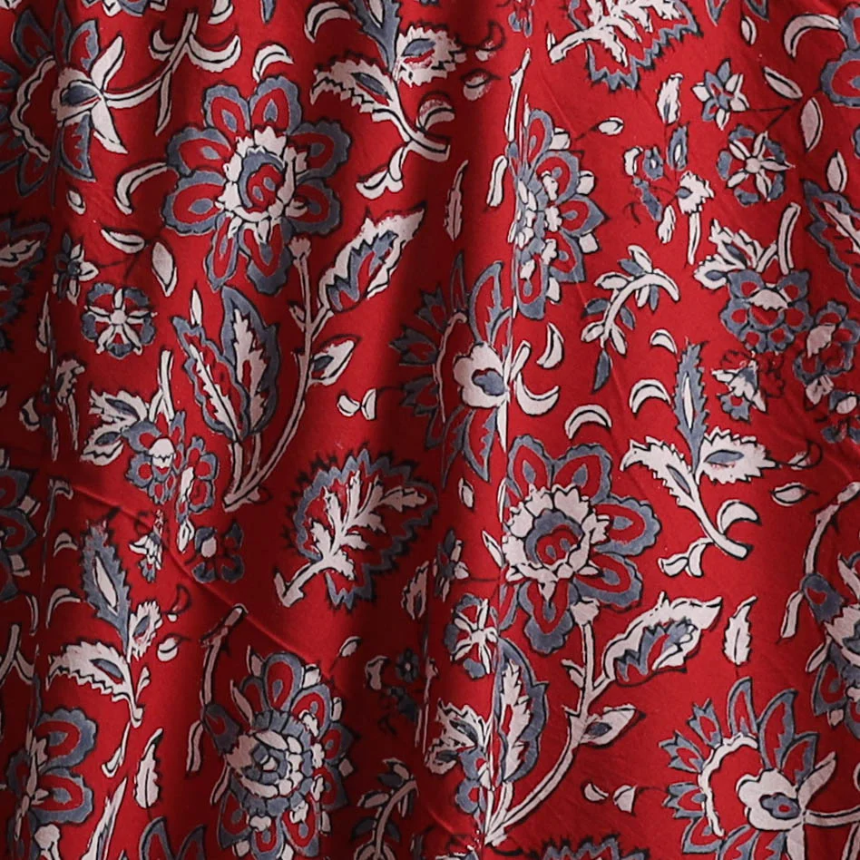 Red - Sanganeri Hand Block Print Cotton Fabric 02 - Image 3