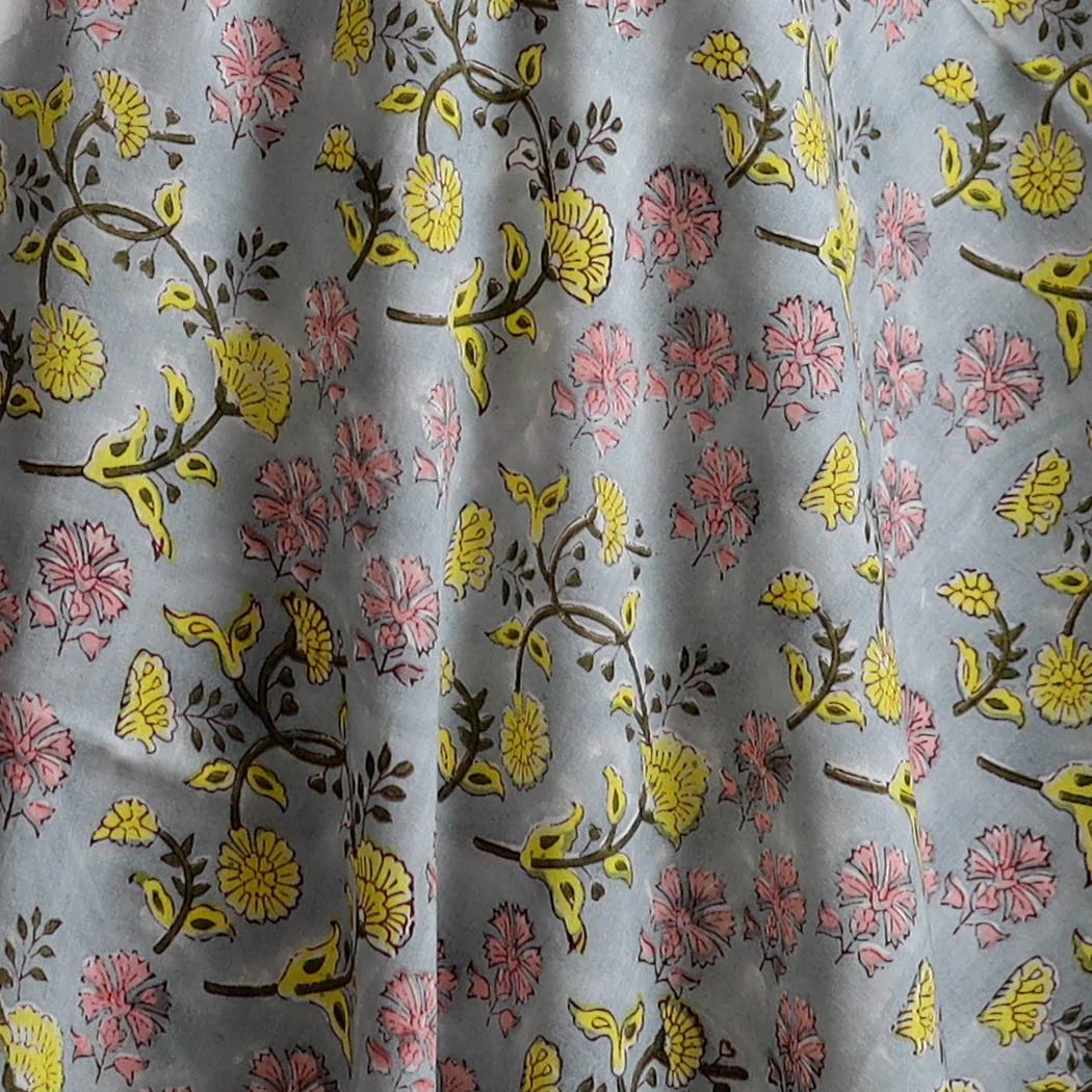 Grey - Sanganeri Hand Block Print Cotton Fabric 03 - Image 3