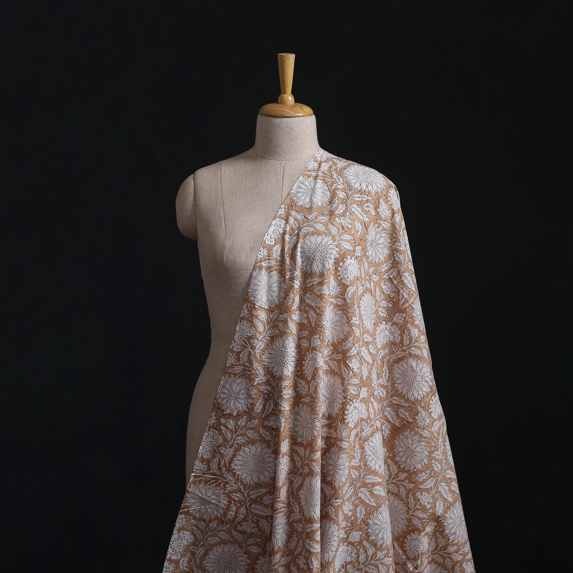 Beige - Sanganeri Hand Block Print Cotton Fabric 03