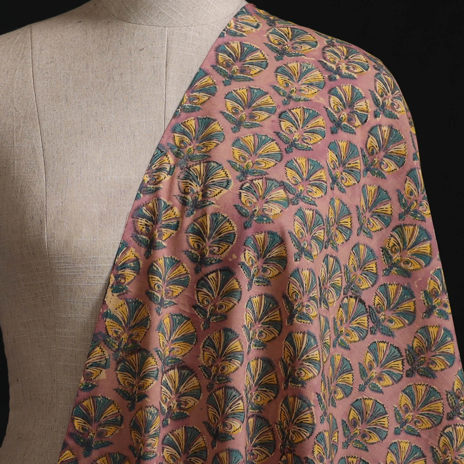 Peach - Sanganeri Hand Block Print Cotton Fabric 06 - Image 2