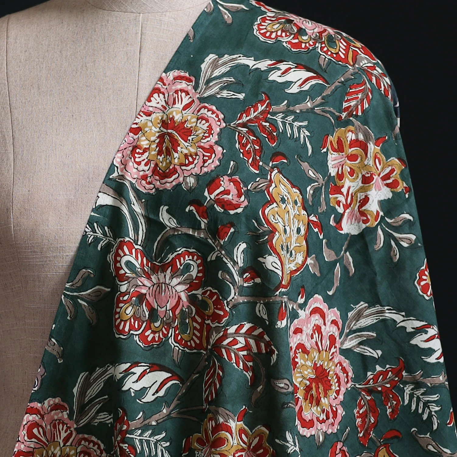 Green - Sanganeri Hand Block Print Cotton Fabric 07 - Image 2
