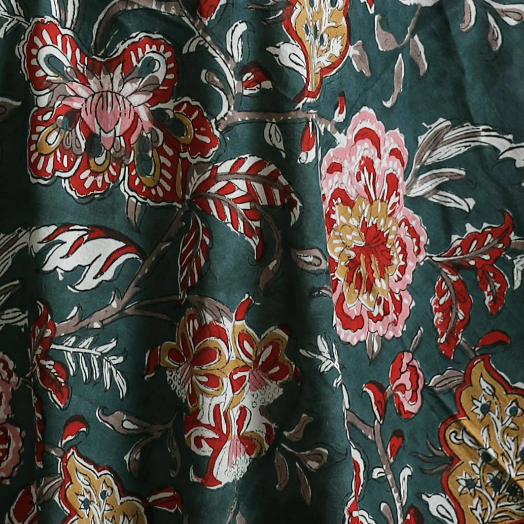 Green - Sanganeri Hand Block Print Cotton Fabric 07 - Image 3