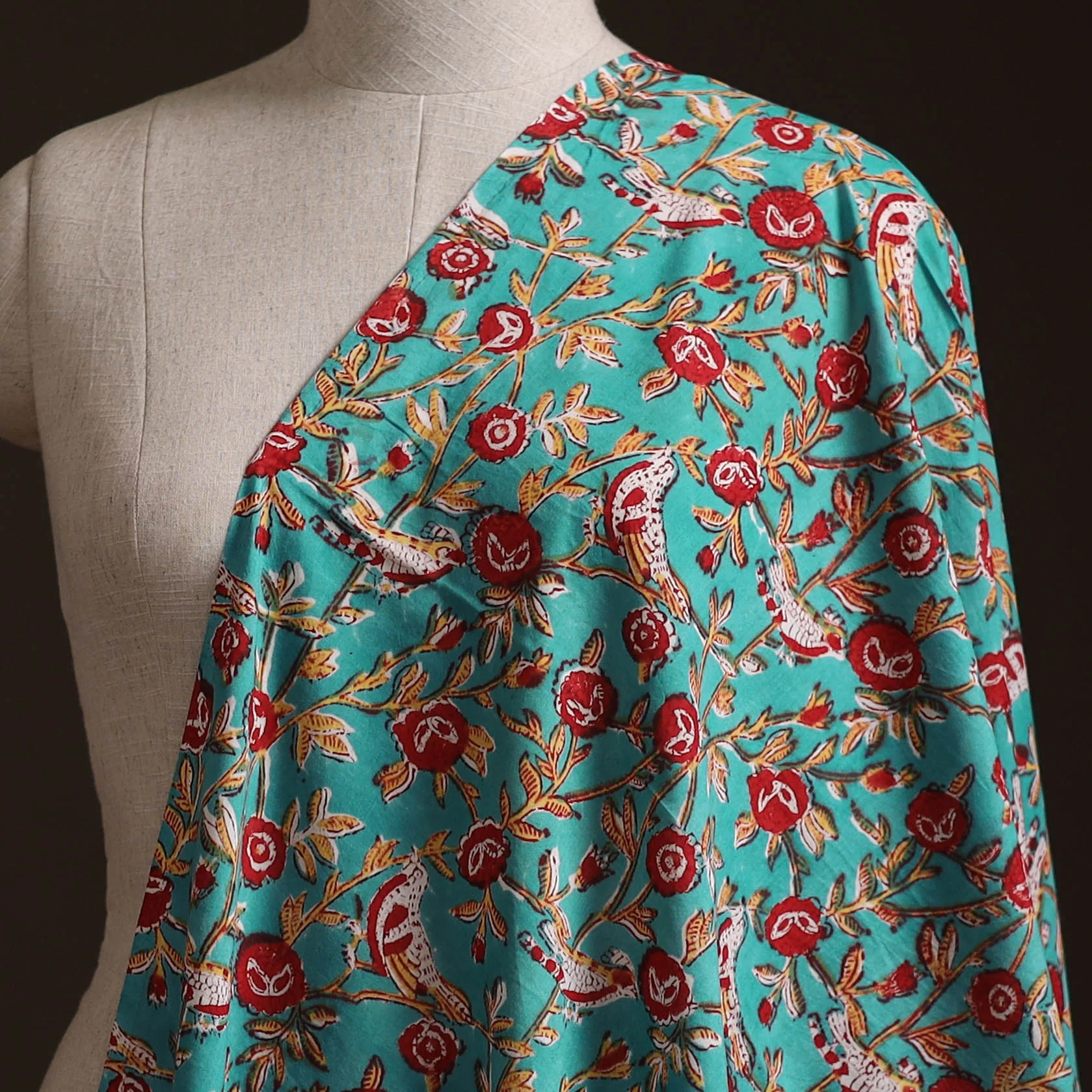 Blue - Sanganeri Hand Block Print Cotton Fabric 08 - Image 2