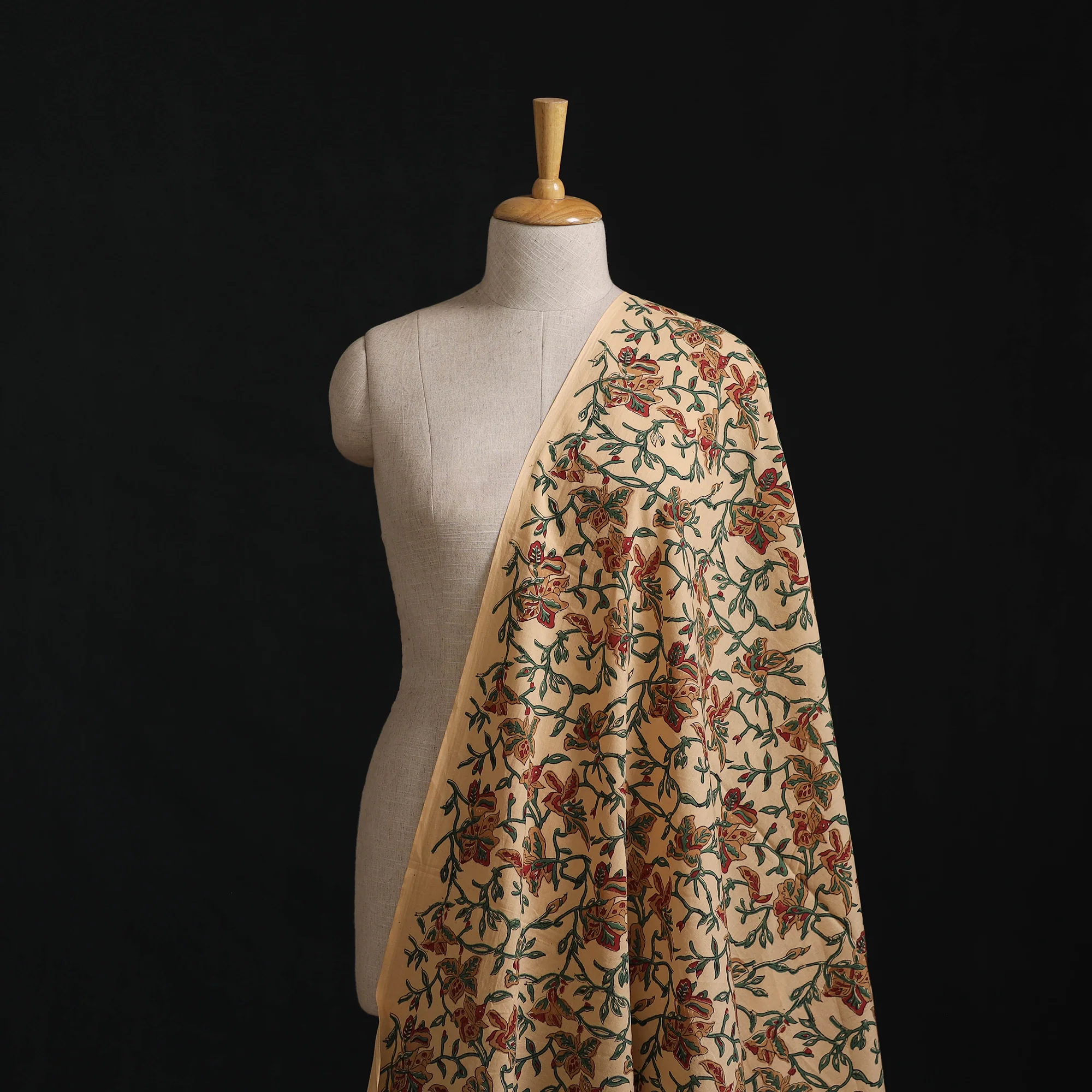 Beige - Sanganeri Hand Block Print Cotton Fabric 09