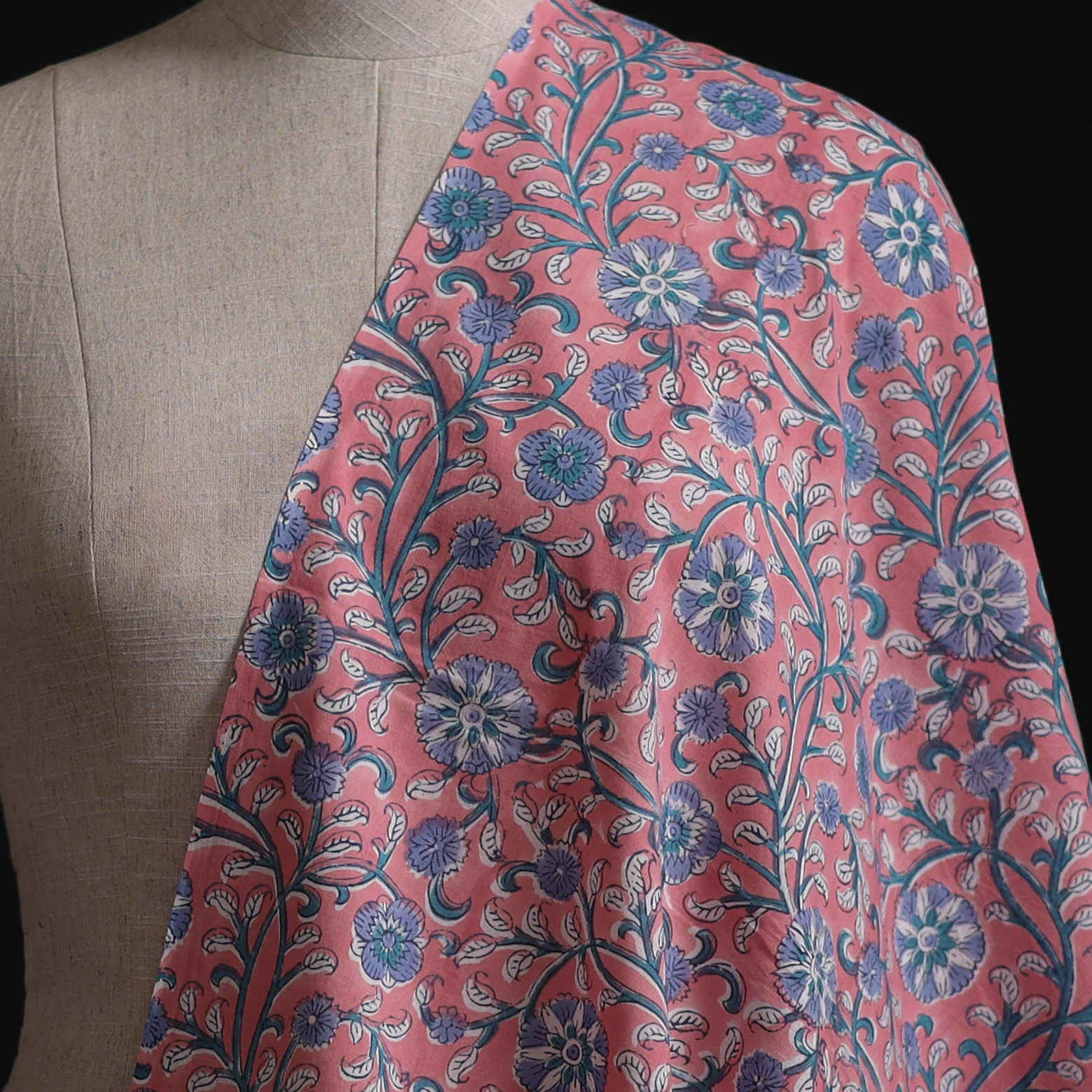 Pink - Sanganeri Hand Block Print Cotton Fabric 10 - Image 2