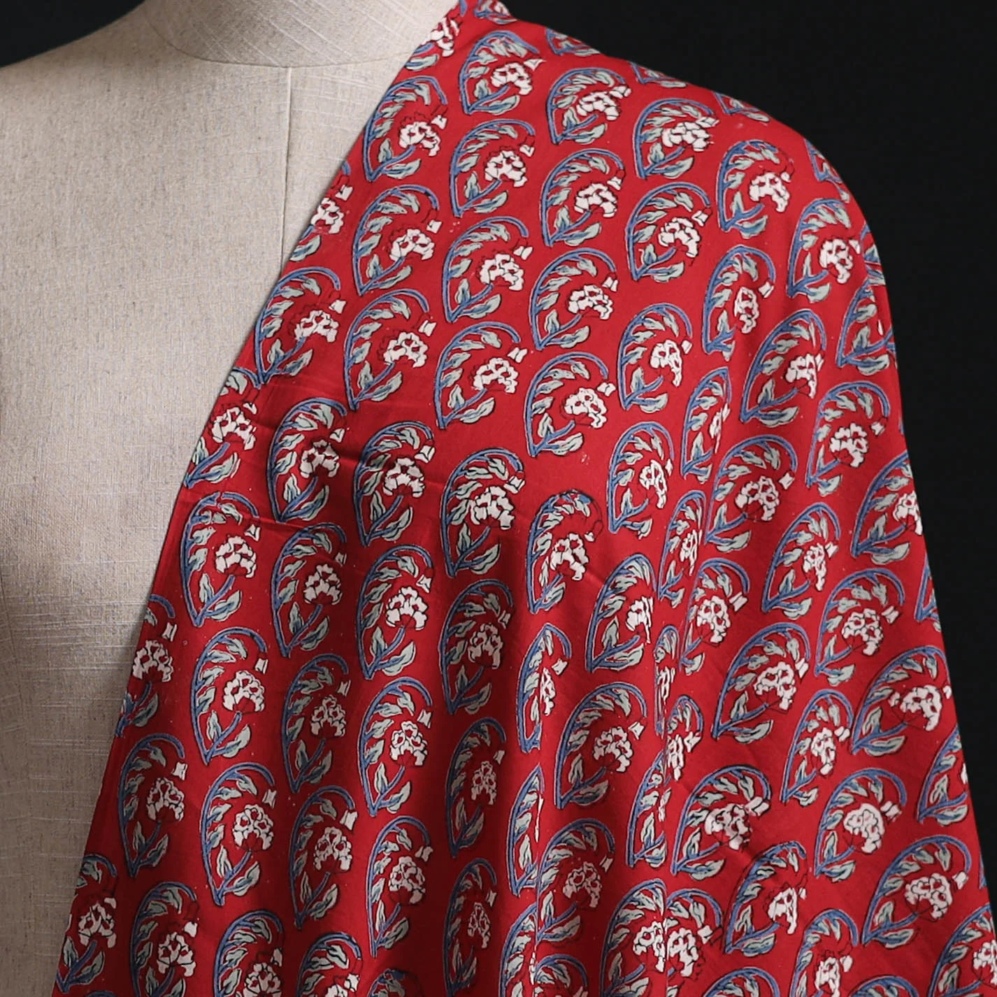 Red - Sanganeri Hand Block Print Cotton Fabric 10 - Image 2