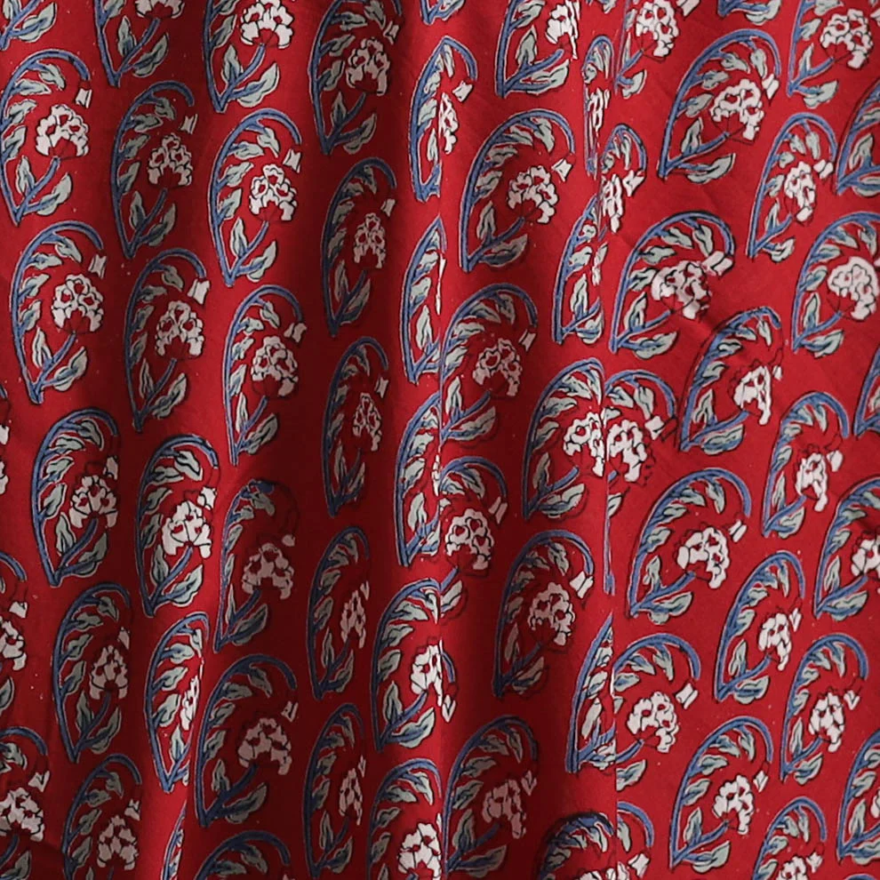 Red - Sanganeri Hand Block Print Cotton Fabric 10 - Image 3