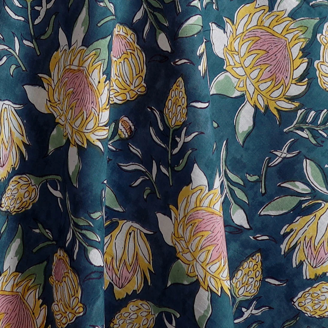 Blue - Sanganeri Hand Block Print Cotton Fabric 11 - Image 3
