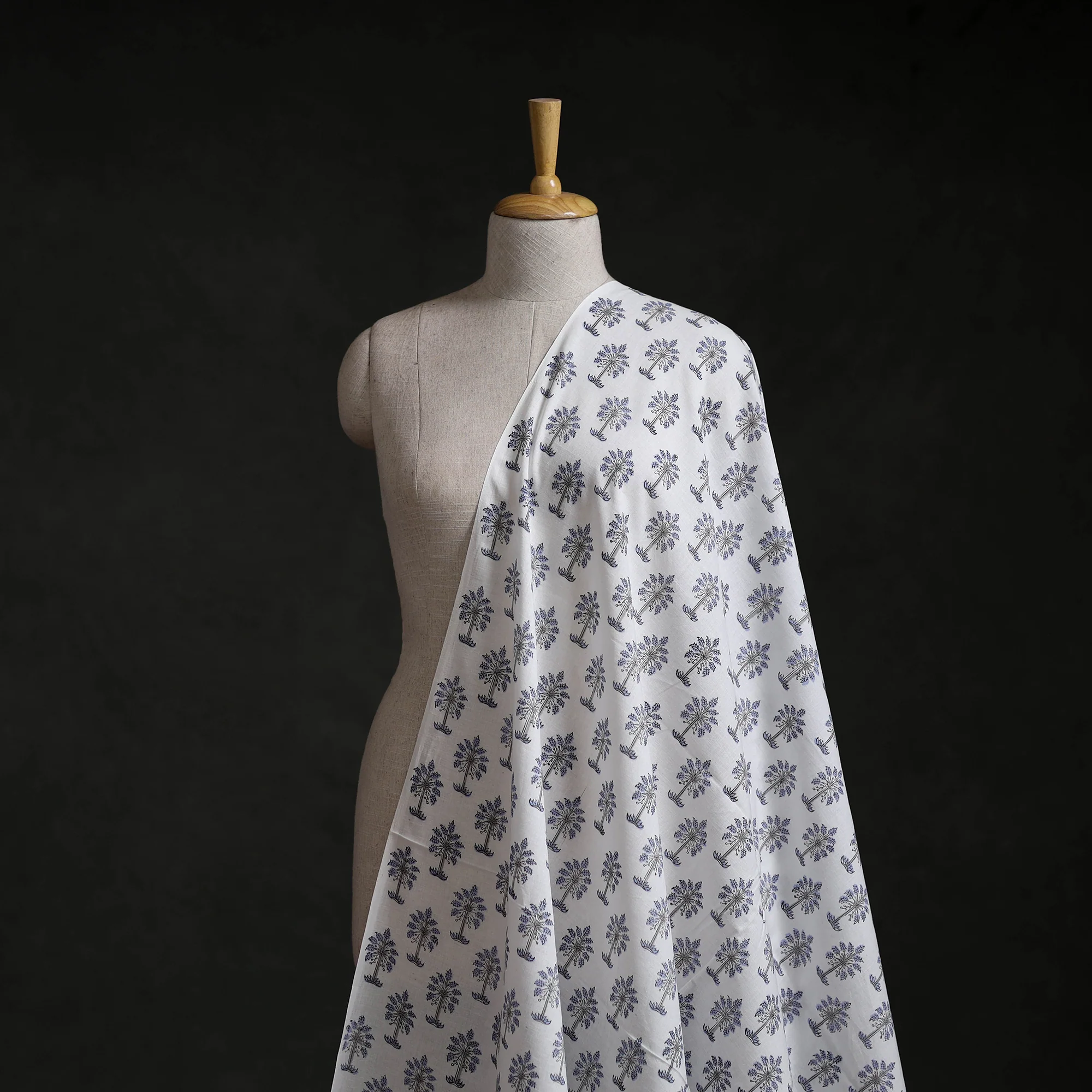 White - Sanganeri Hand Block Print Cotton Fabric 12