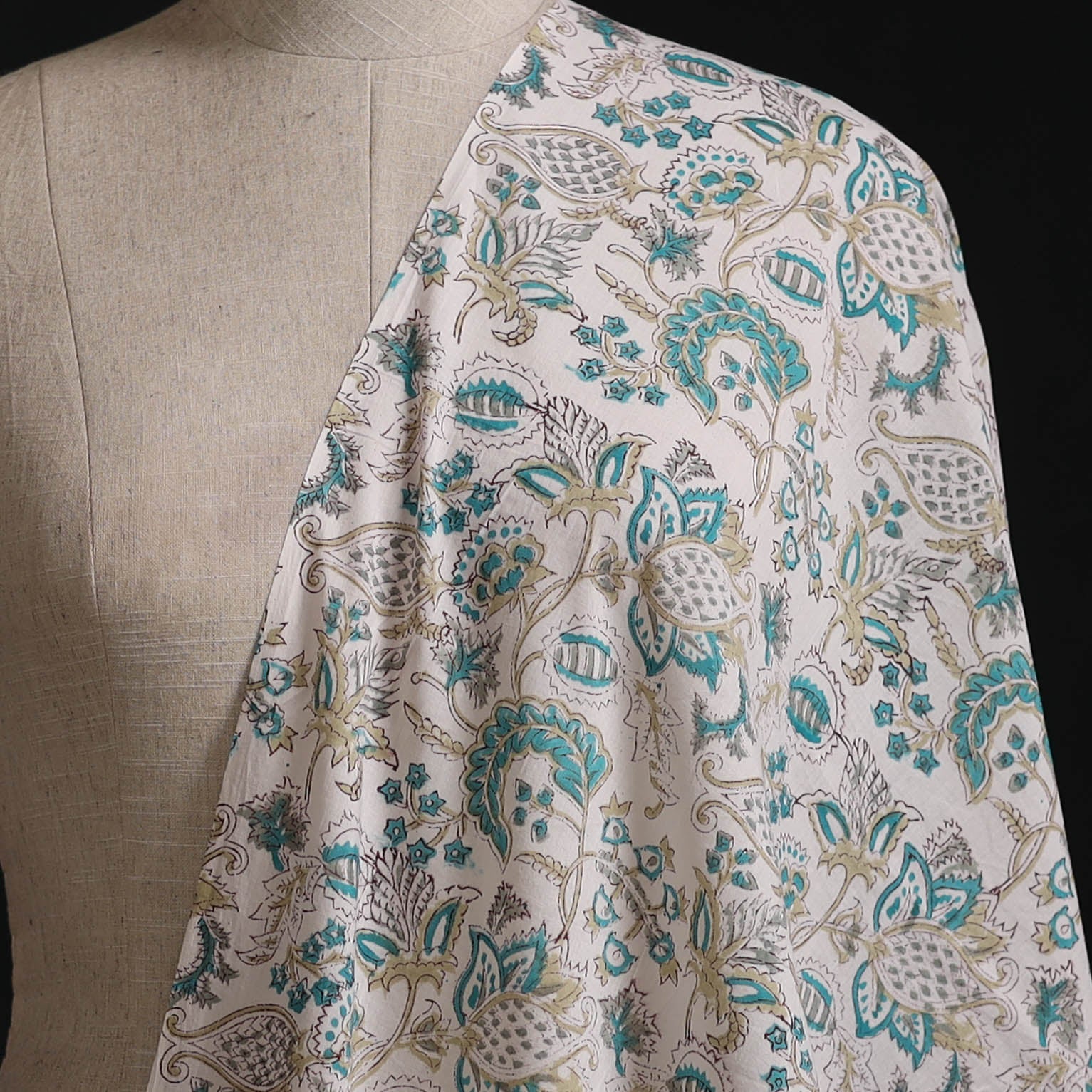 White - Sanganeri Hand Block Print Cotton Fabric 12 - Image 2