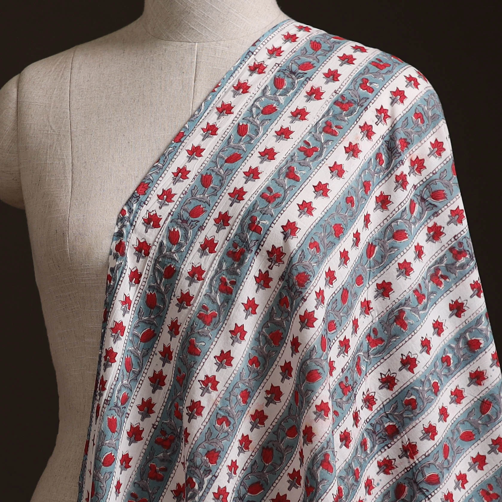 Red - Sanganeri Hand Block Print Cotton Fabric 14 - Image 2
