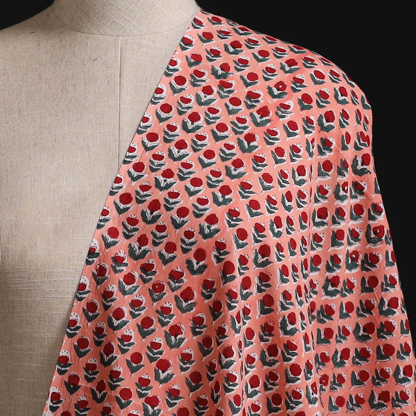 Pink - Sanganeri Hand Block Print Cotton Fabric 22 - Image 2
