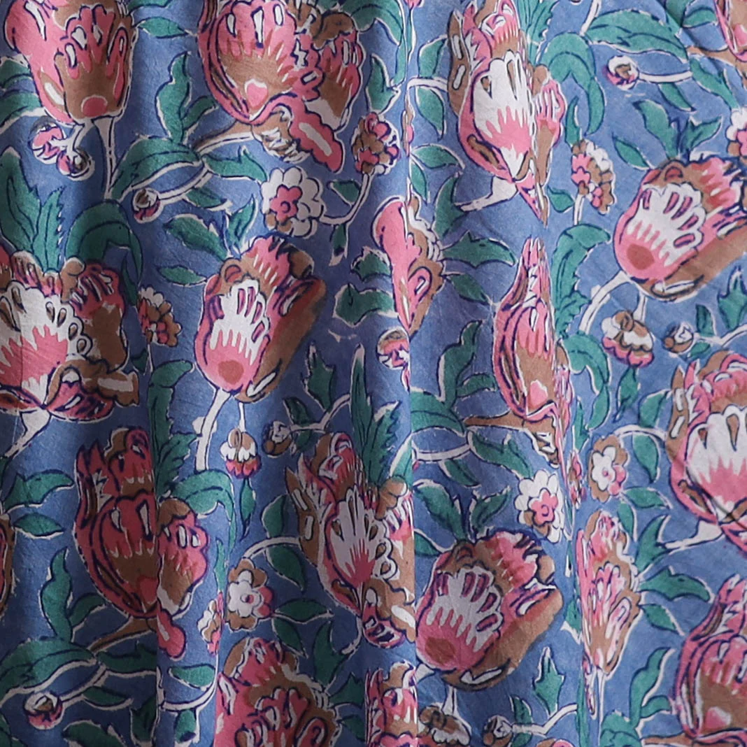 Blue - Sanganeri Hand Block Print Cotton Fabric 24 - Image 3