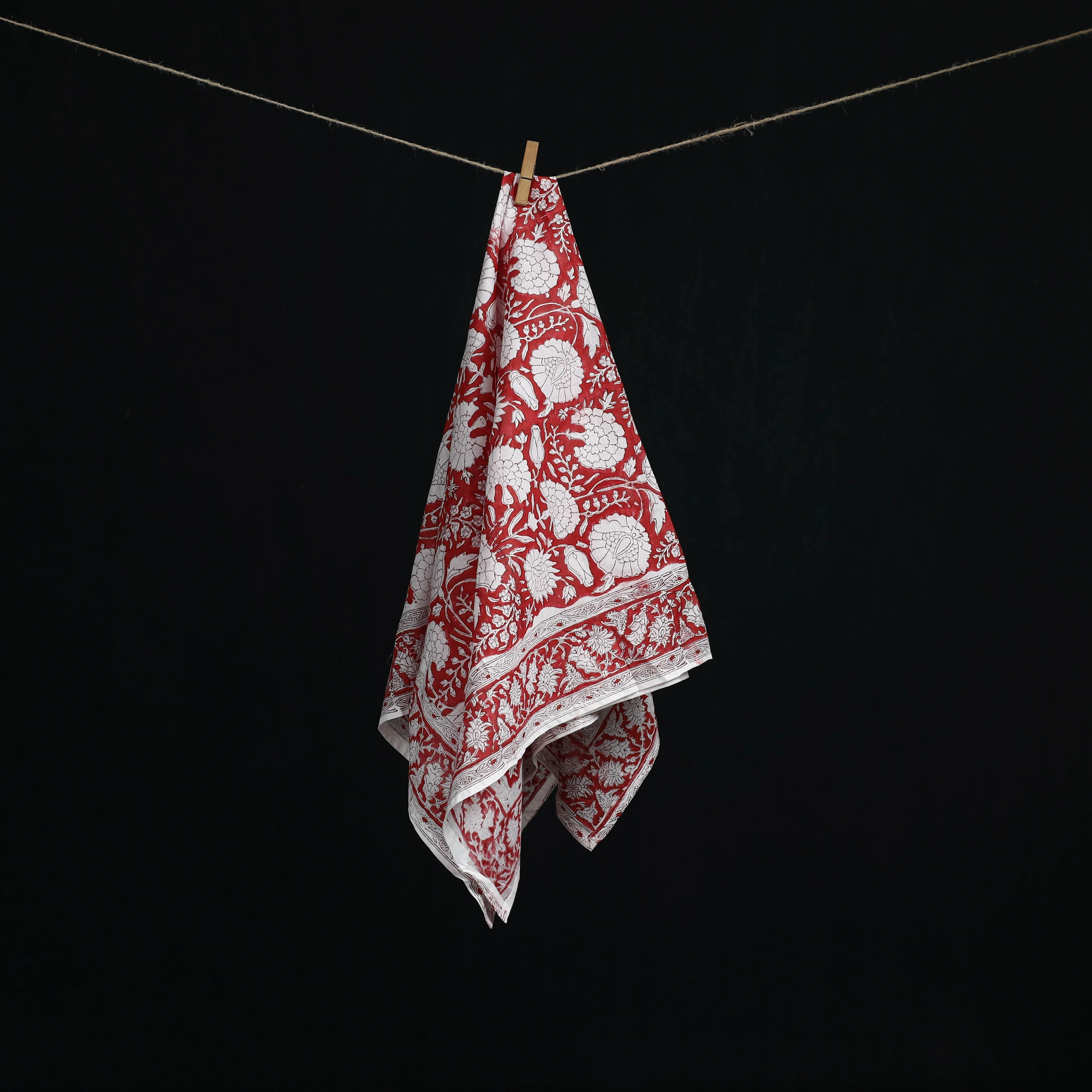 Red - Sanganeri Hand Block Print Cotton Scarf 06 - Image 2