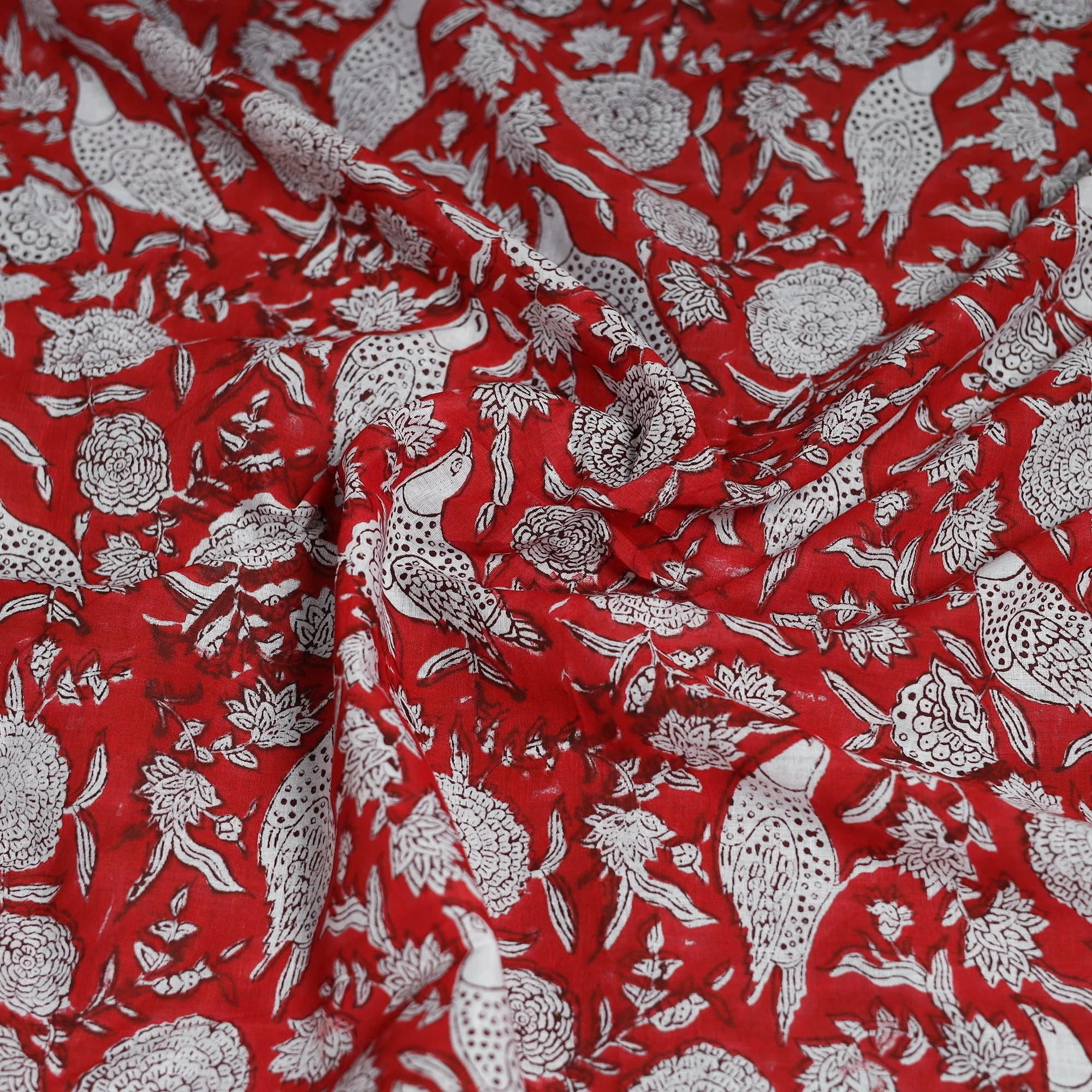 Red - Sanganeri Hand Block Print Cotton Scarf 13 - Image 4