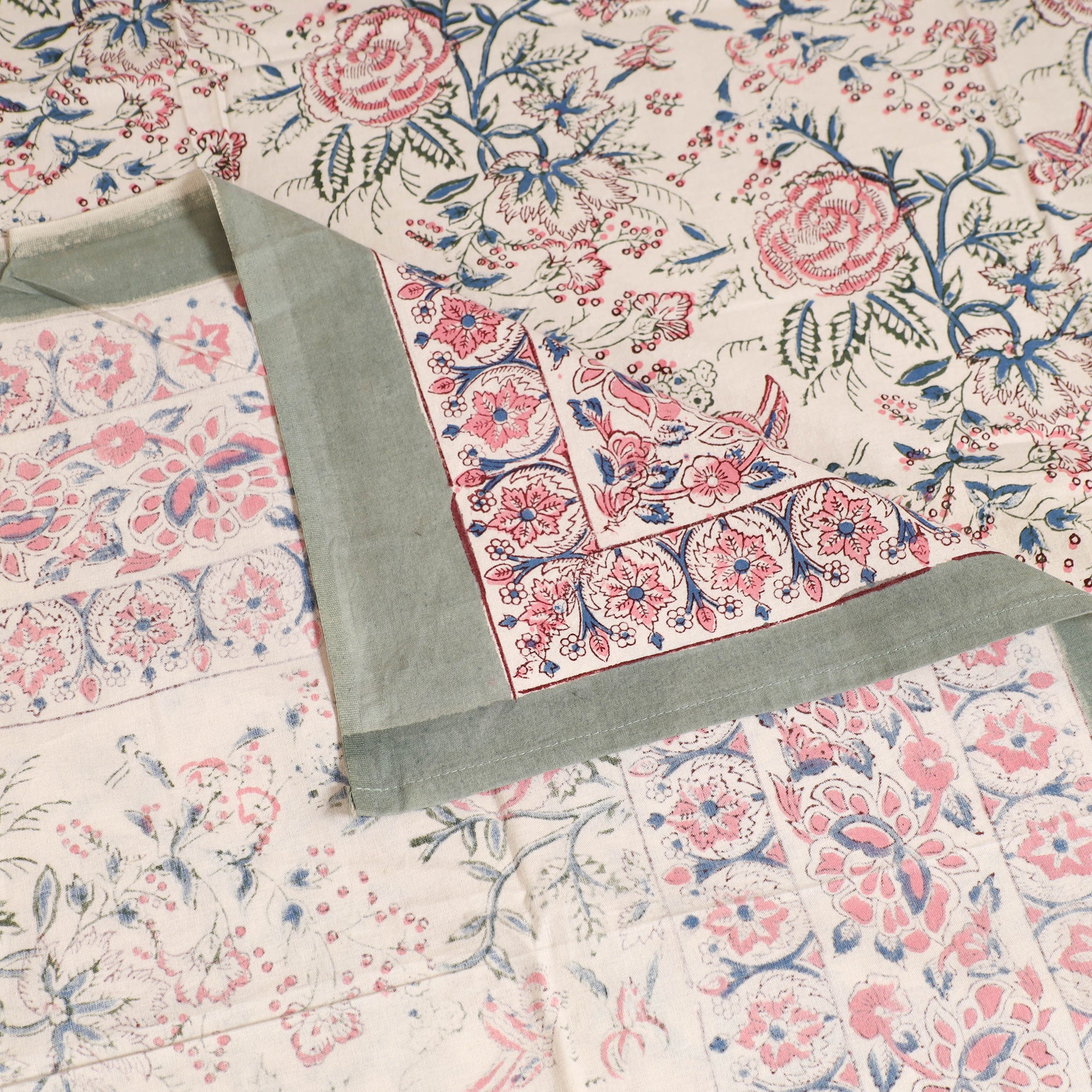 Multicolor - Sanganeri Hand Block Print Cotton Single Bedsheet (90 x 60 in) 47 - Image 3