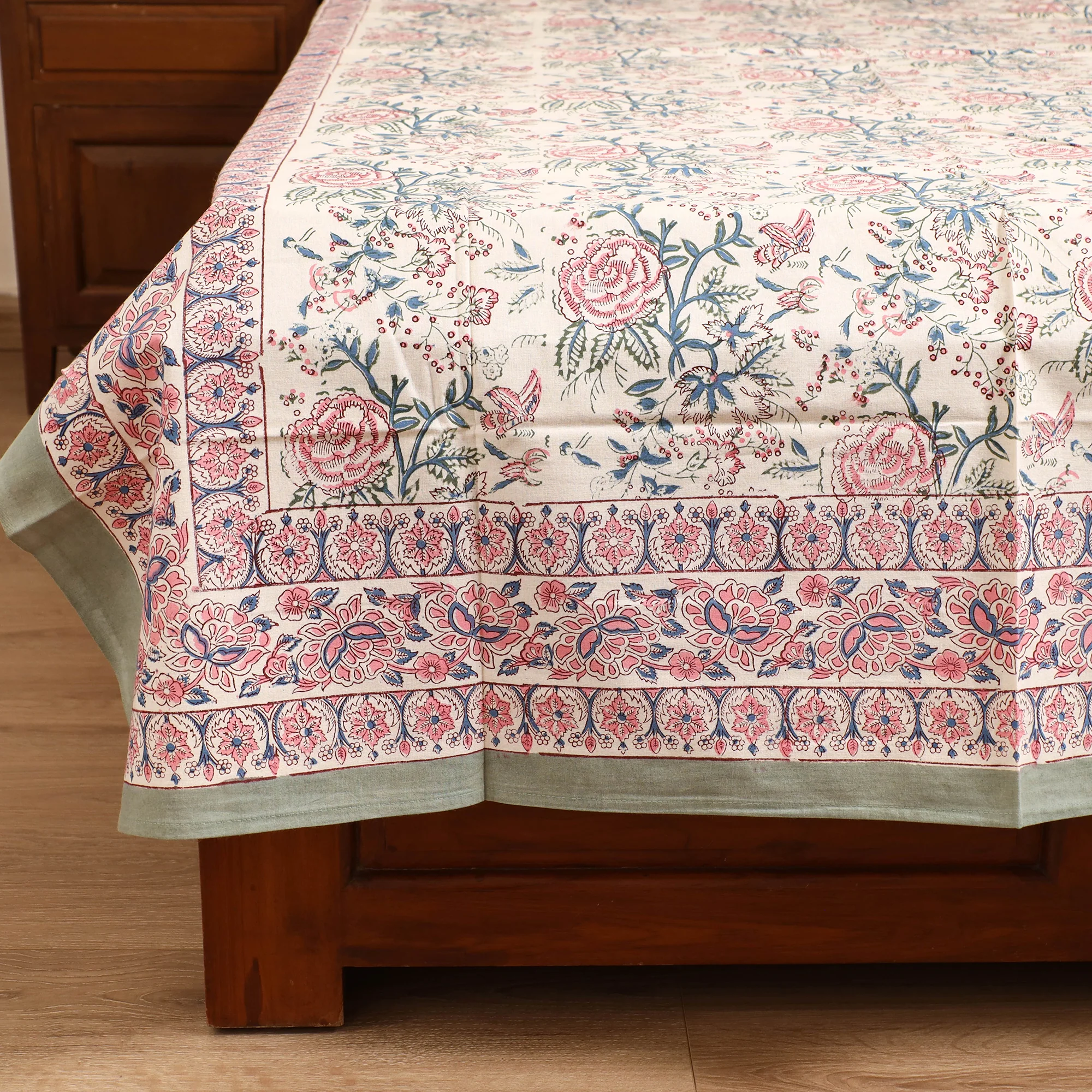 Multicolor - Sanganeri Hand Block Print Cotton Single Bedsheet (90 x 60 in) 47 - Image 4